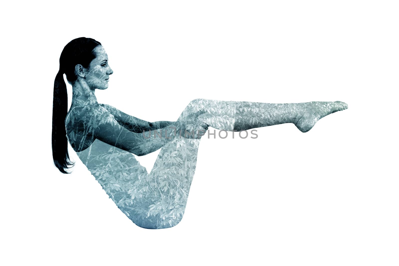 Composite image of toned woman doing the boat pose in fitness studio by Wavebreakmedia