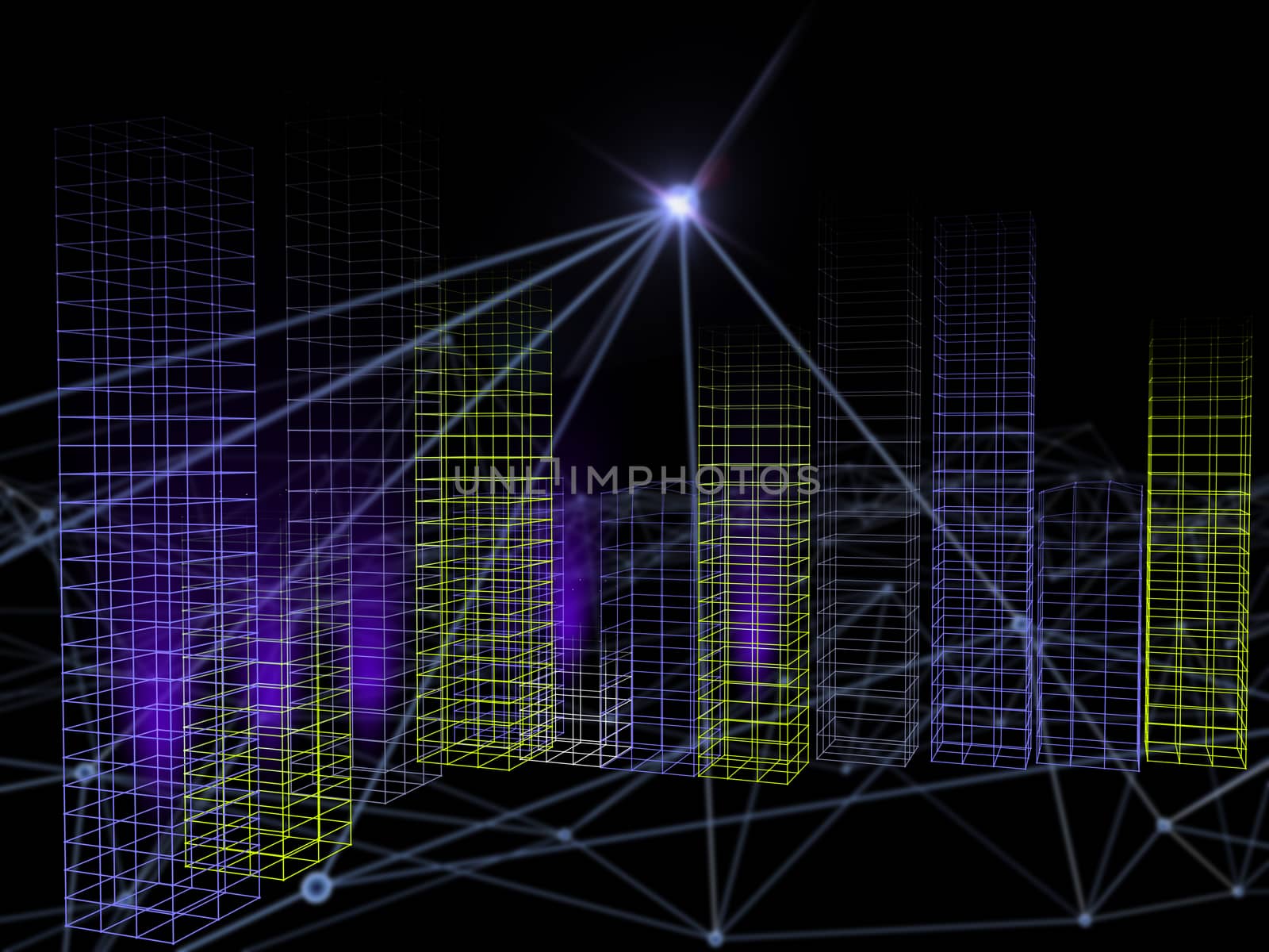 3D Blockchain city , concept network of city or Digital City