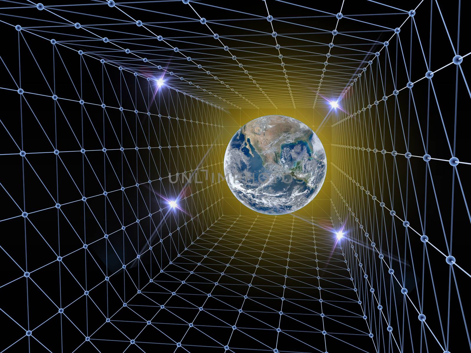 Abstract background plexus effect 3D surface Connection Digital Communication Technology Network Concept. Earth image provided by Nasa.Elements of this image furnished by NASA