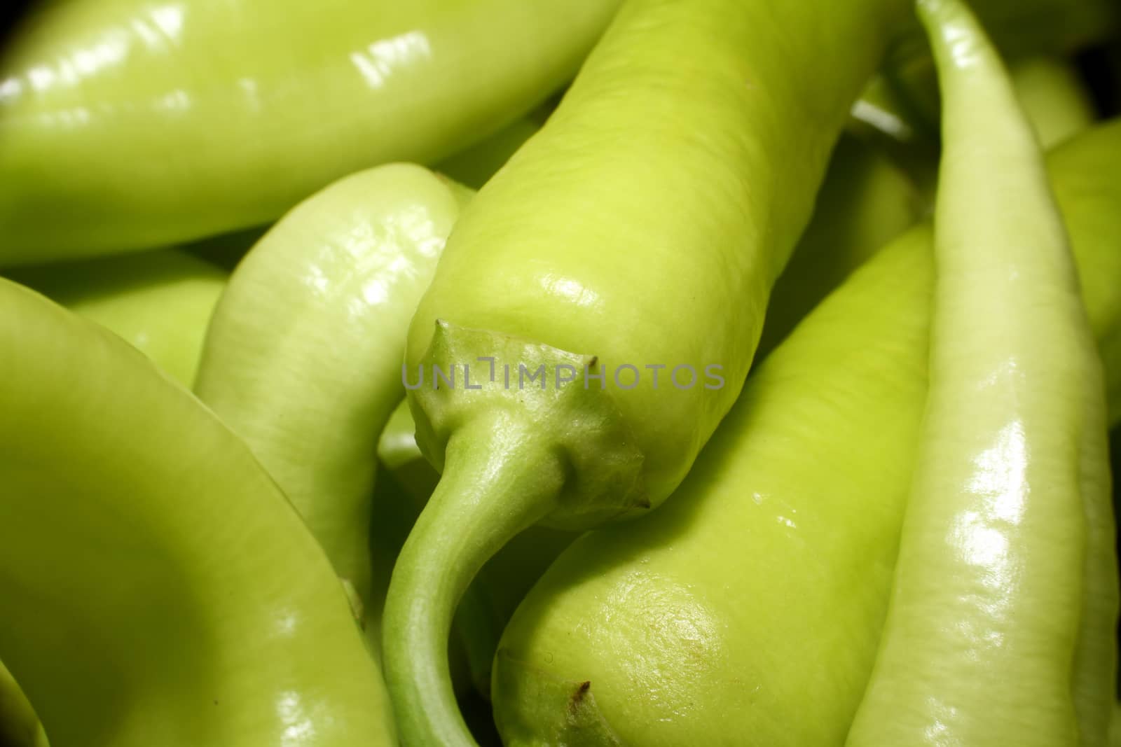 green peppers in the market, macro close up