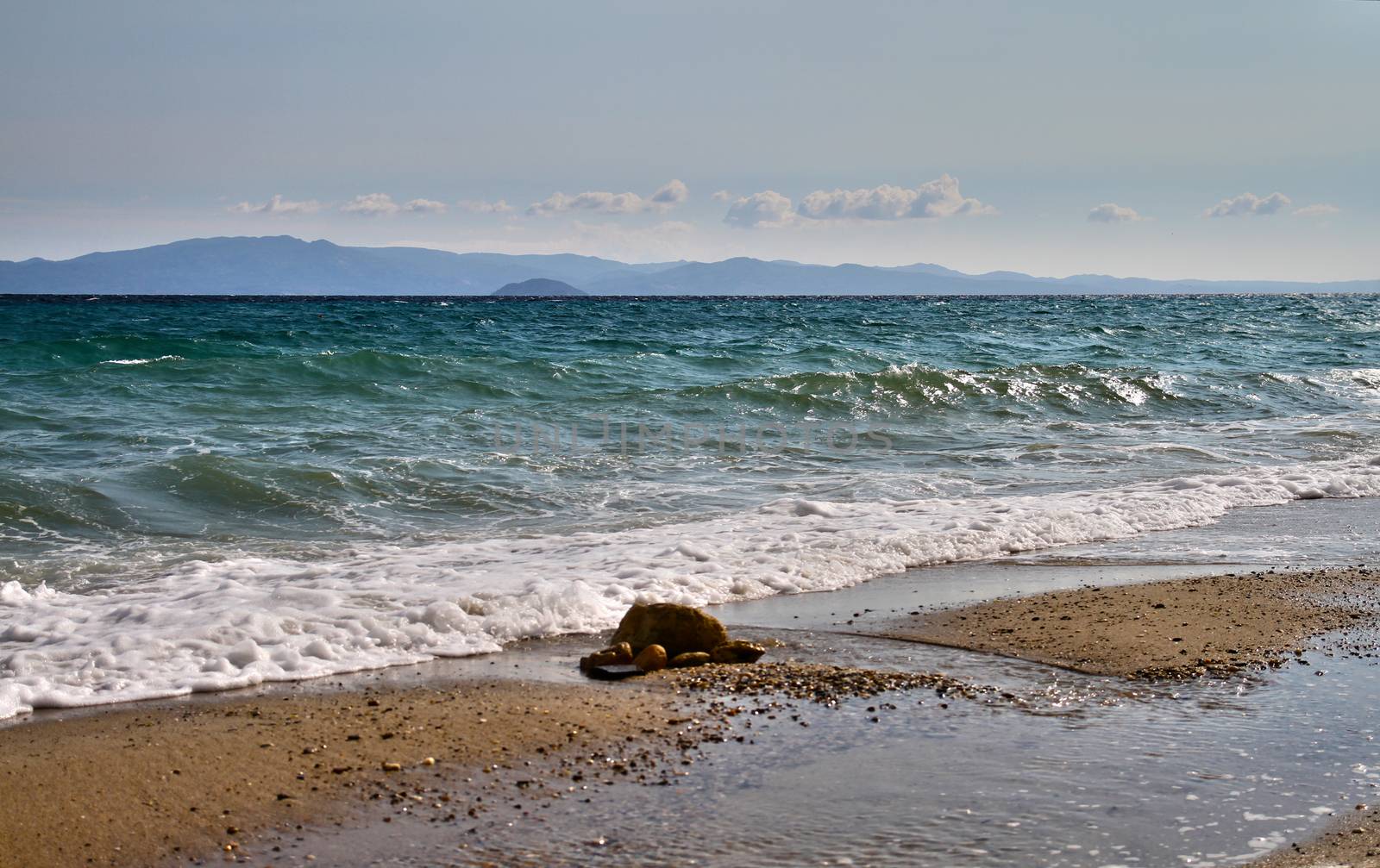 Tropical beach background. Horizon landscape and sand