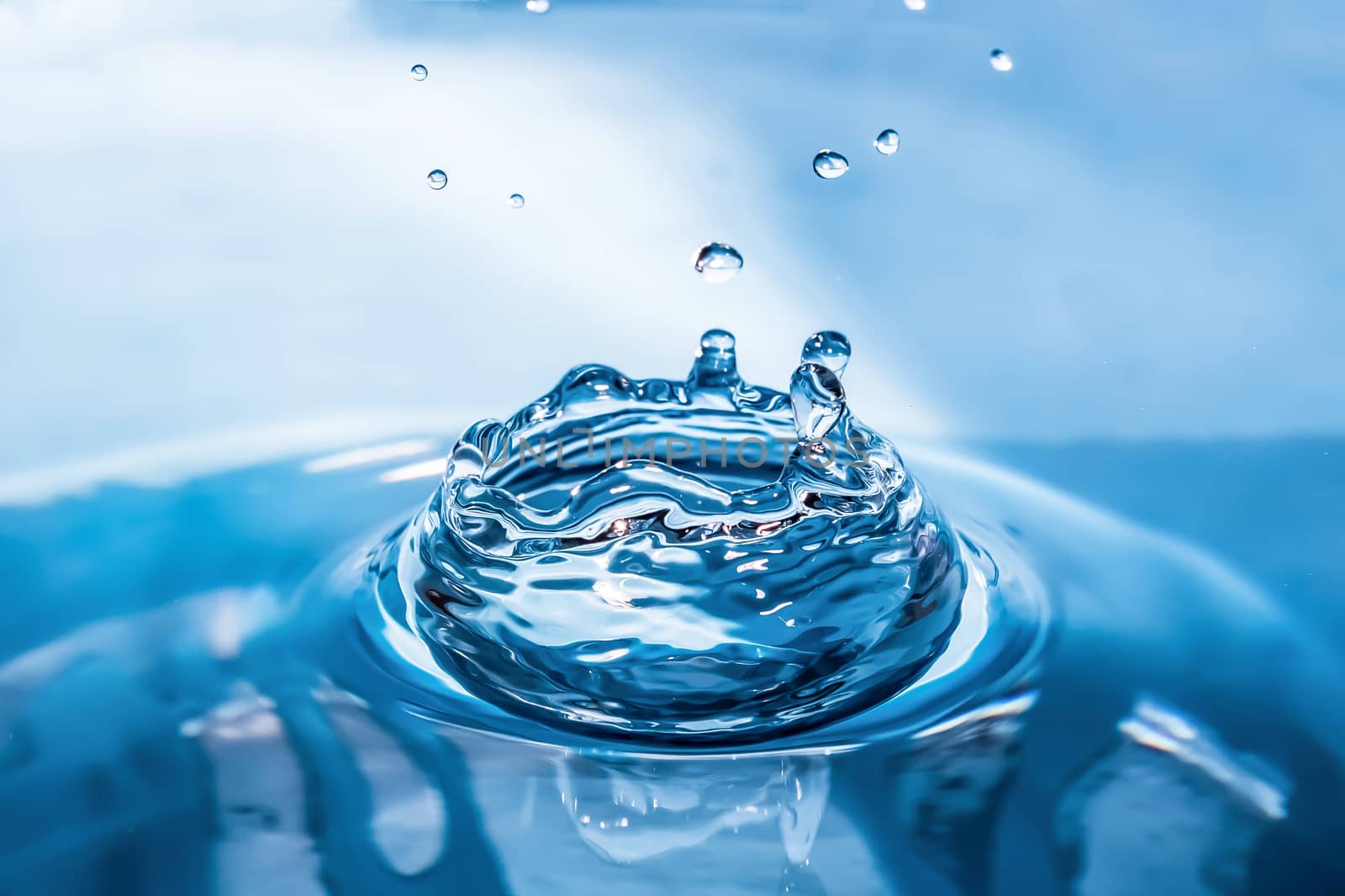 Water splash close-up. Drop of water. Blue water drop. Falling b by YevgeniySam