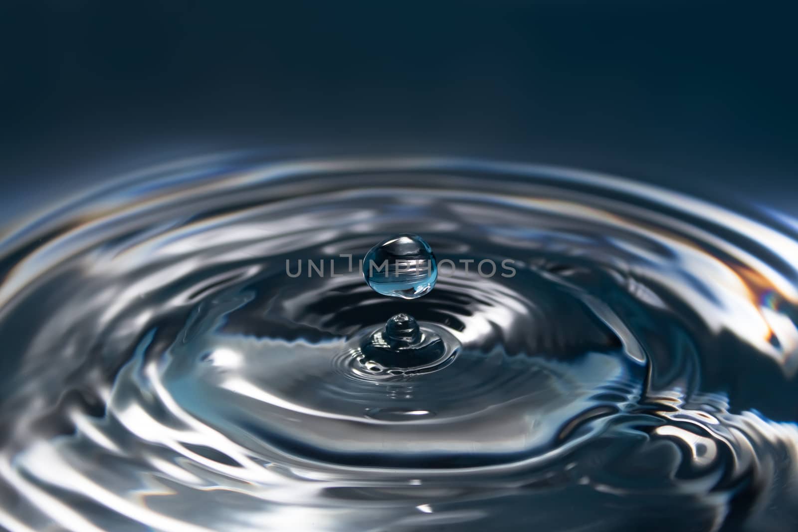 Water splash or drop. Water splash close-up. Blue water drop. Falling water