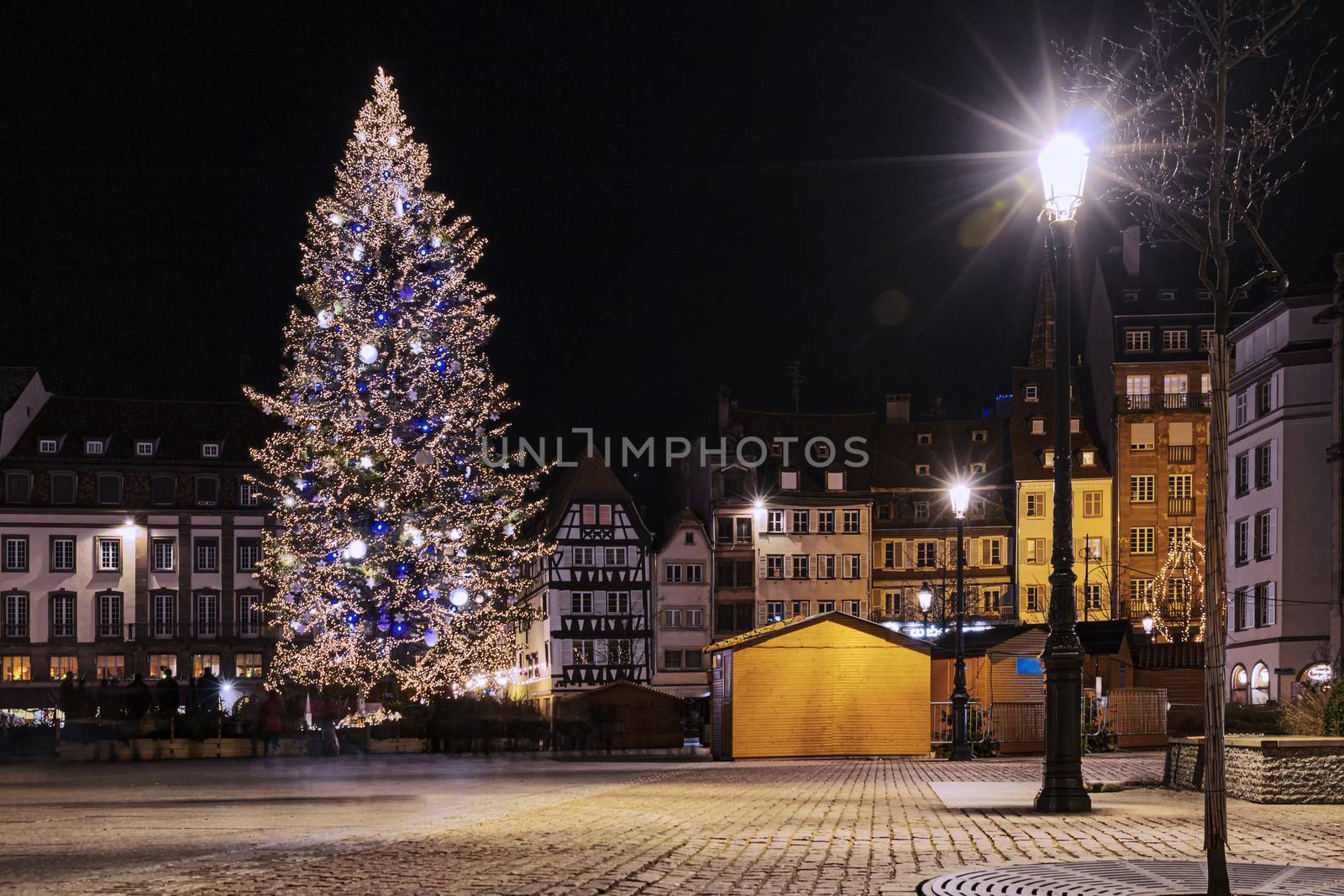 Gigantic Christmas tree in the biggest place of Strasbourg, Kleber place, illuminated during the Christmas season by ankorlight