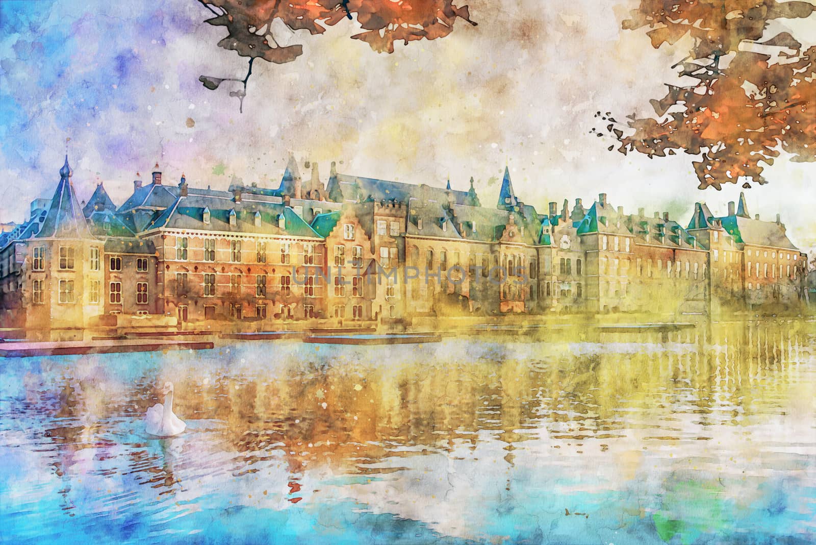 Sunset on the Binnenhof building and The Hague city reflected on by ankorlight