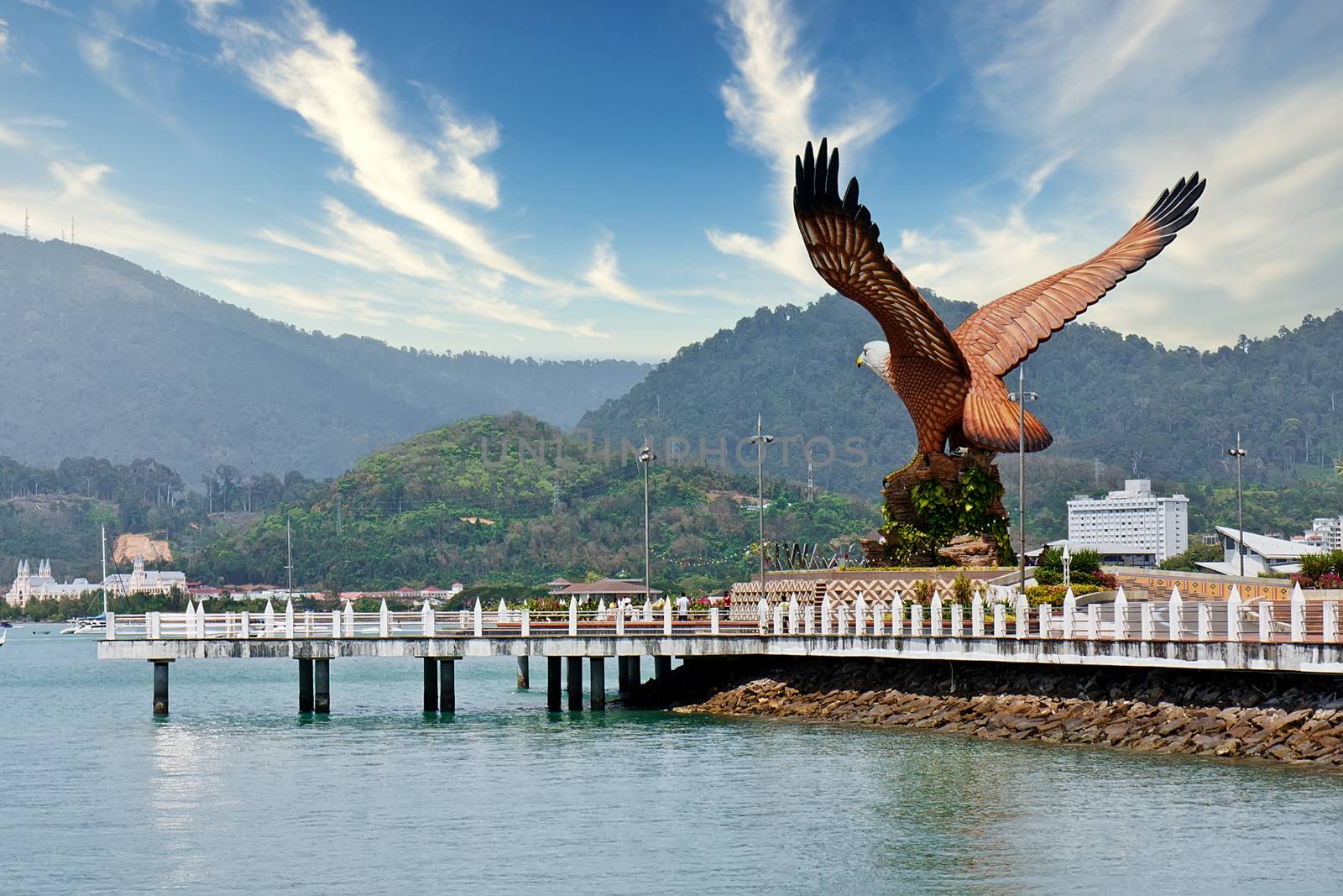 Eagle square with the eagle giant sculpture facing the see at Langkawi, Malaysia