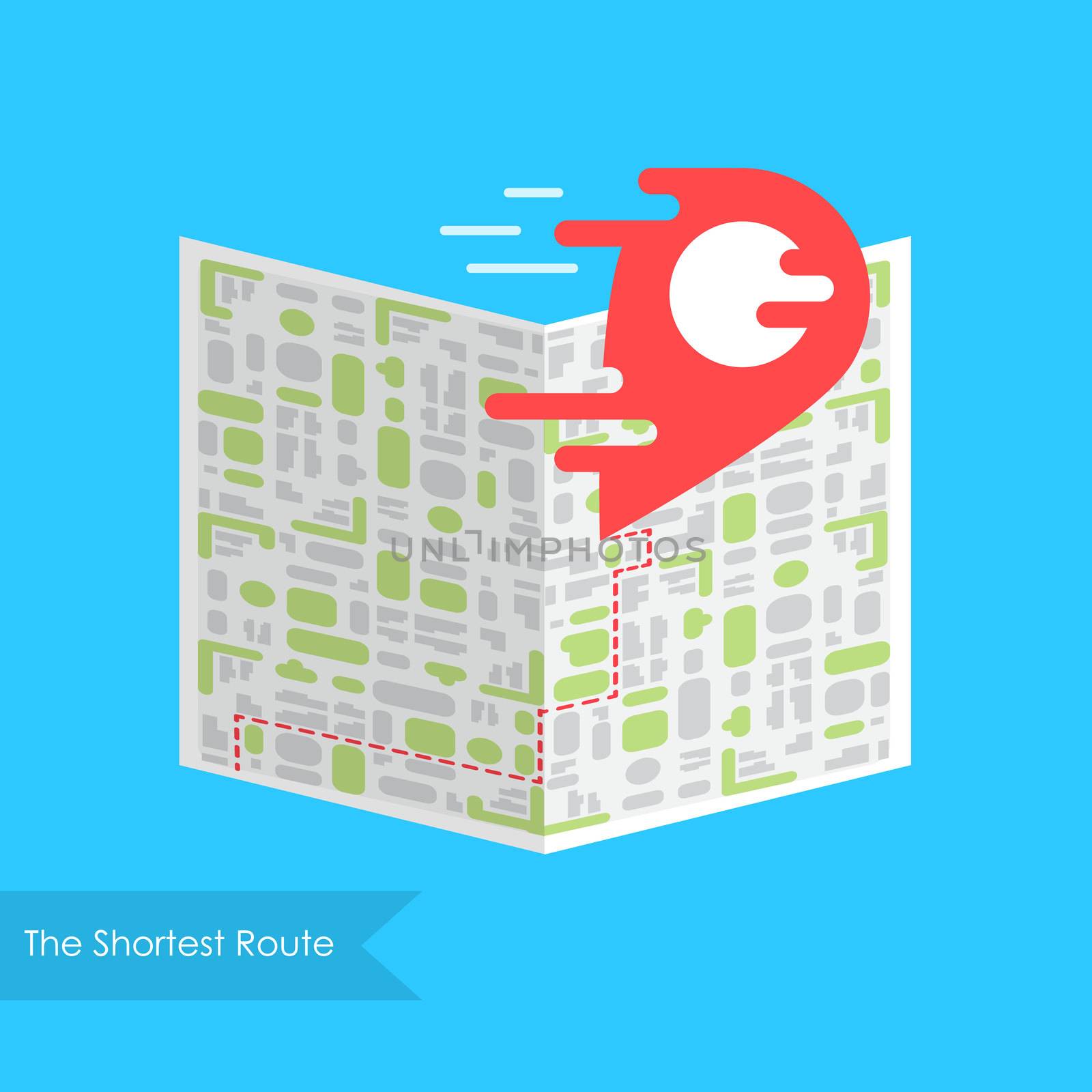Liquid Red Pointer on Map. Fast Delivery or the Shortest Route Symbol. Navigation and search of place design. Vector