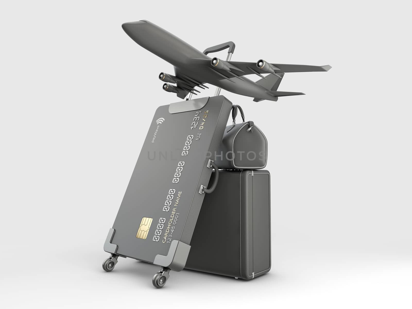 3d Rendering of Credit Card Suitcase with luggage and airplane, include clipping path by tussik