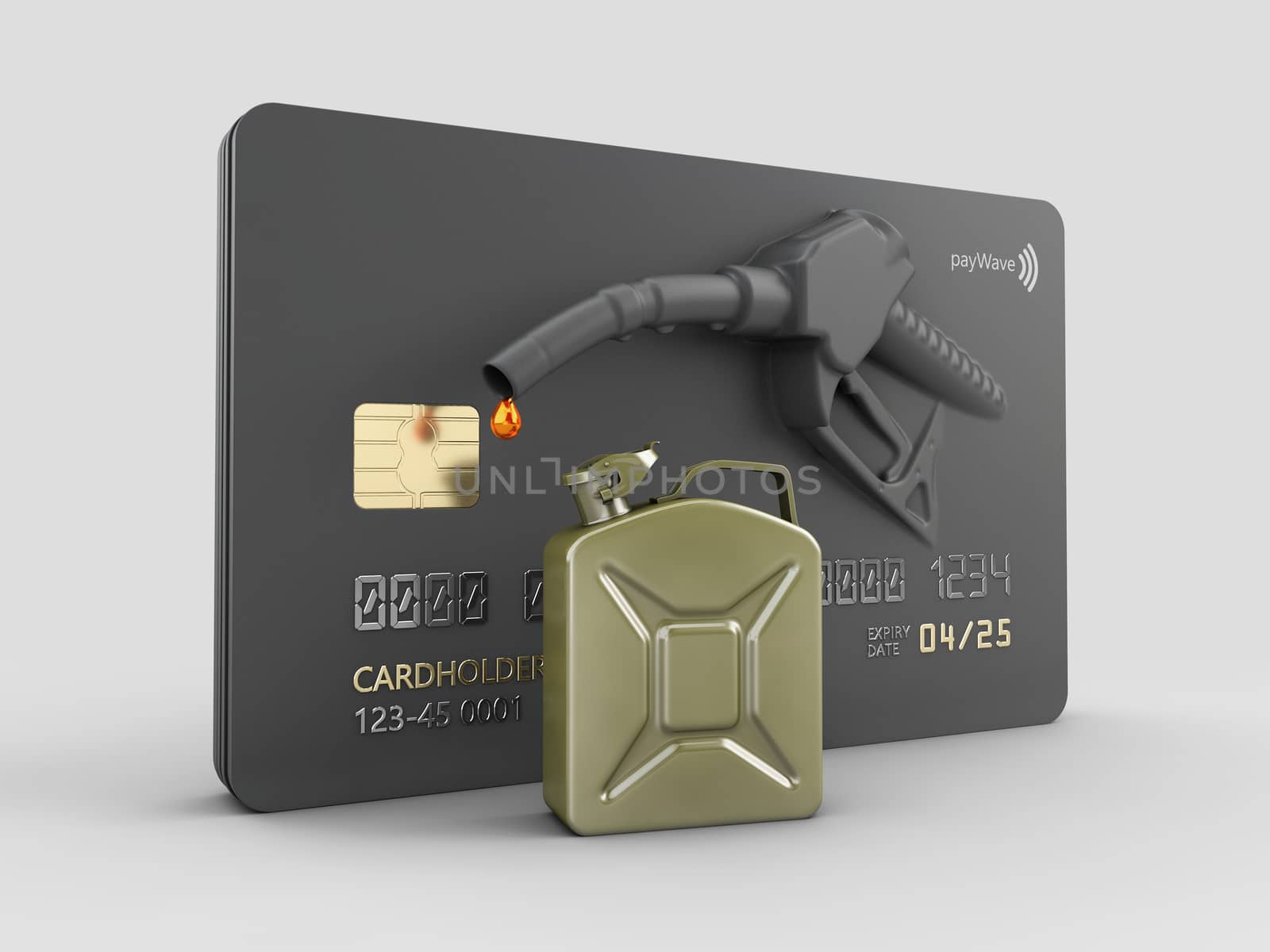 3d Rendering of Realistic credit card with fuel hose and jerrican, clipping path include by tussik