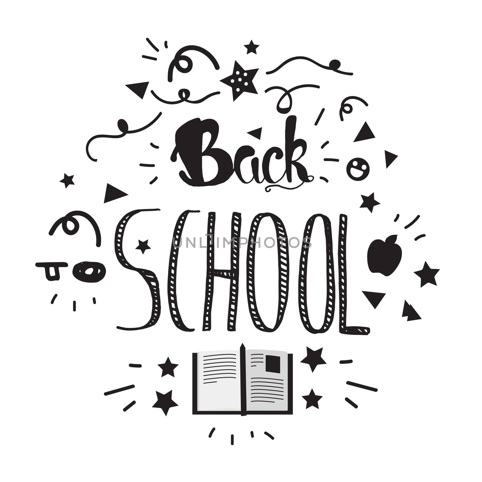Vintage Back To School Lettering Banner. Knowledge day greeting card with book and pencil for print, t-shirt, badge, cloth, poster. Vector