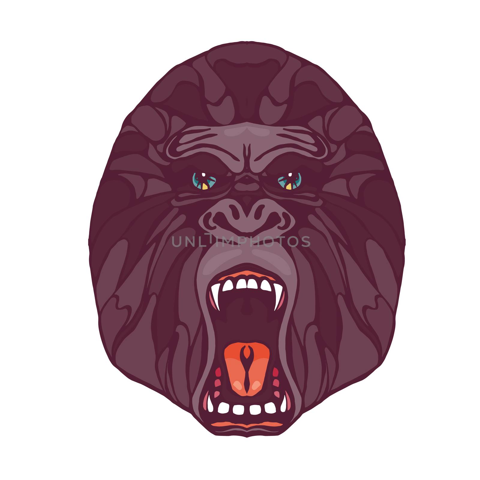 Growling detailed gorilla in cartoon style. Design for t-shirt, poster, bag. Vector