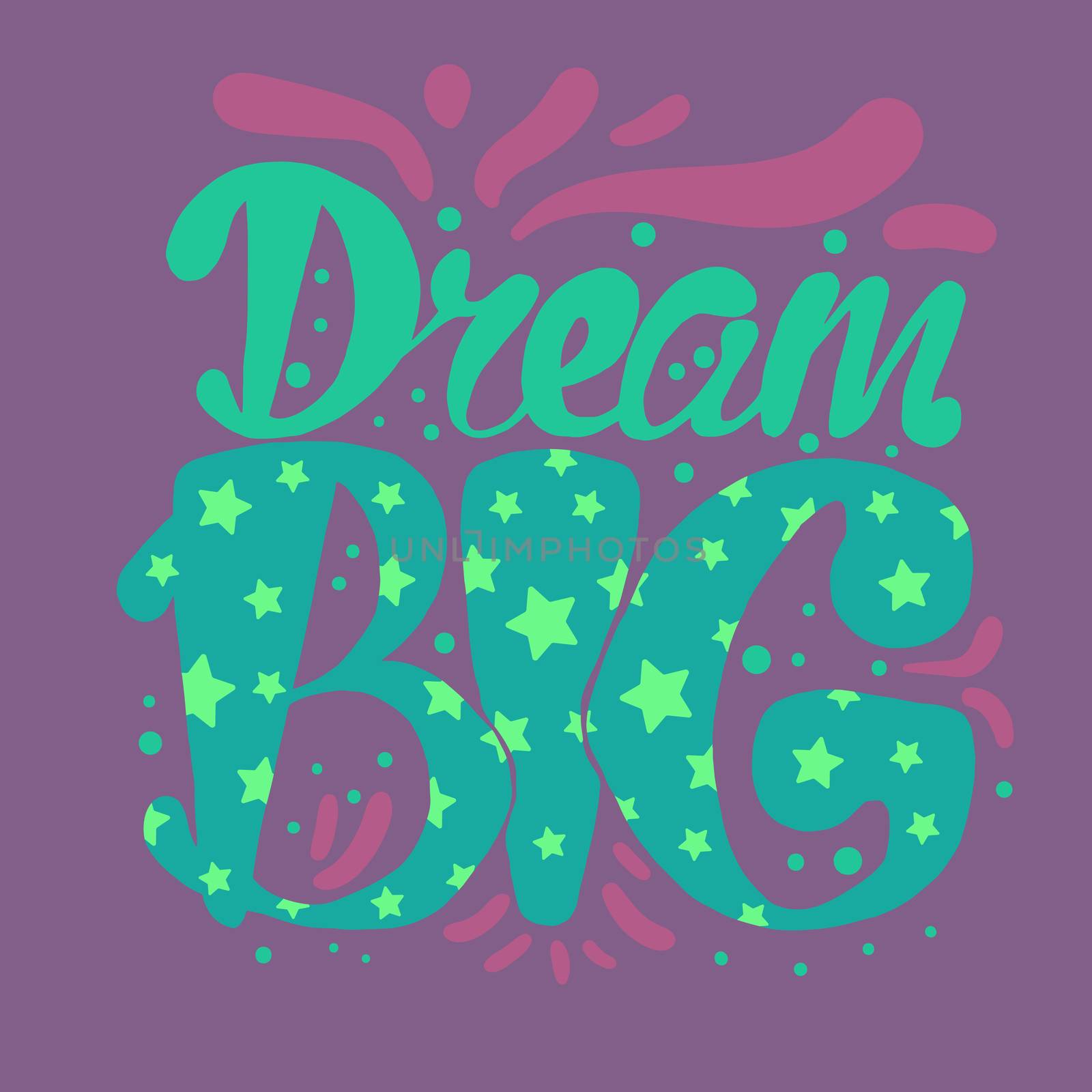 Motivation and Dream Lettering Concept. Dream Big. Vintage Calligraphic Text. Inspirational retro quote for fabric, print, invitation, decor, greeting card, poster, design element. Vector