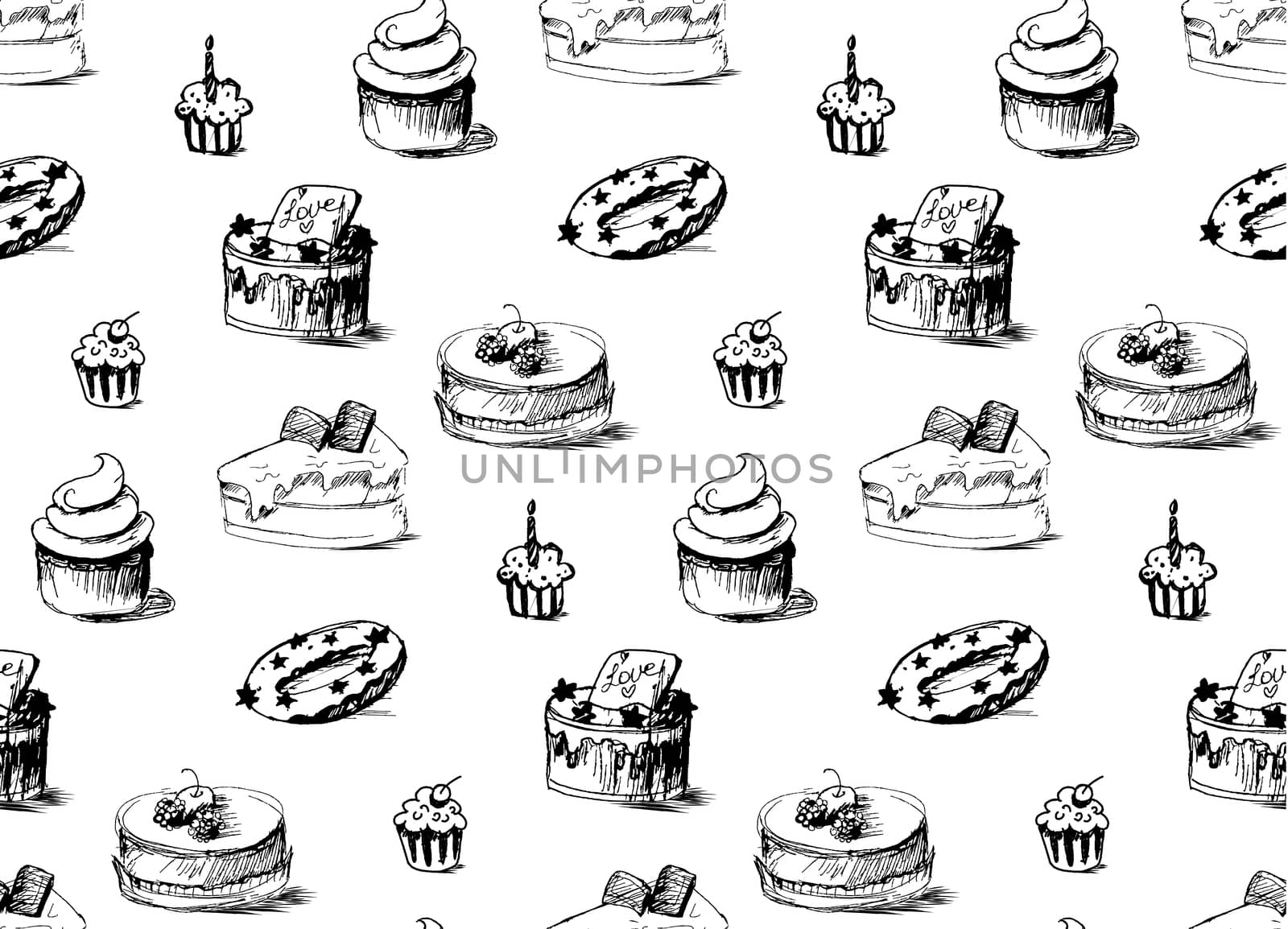 Tasty Cakes Seamless Pattern. Cream Food Background. Bakery sticker and wrap, print and fabric. Candy, sweet wallpaper. Vector