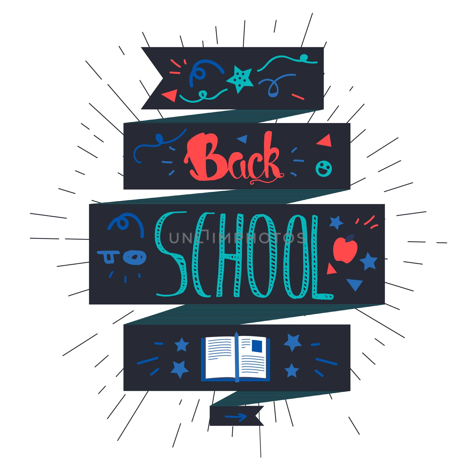 Vintage Back To School Lettering Banner. Knowledge day greeting card with book and pencil for print, t-shirt, badge, cloth, poster. Vector