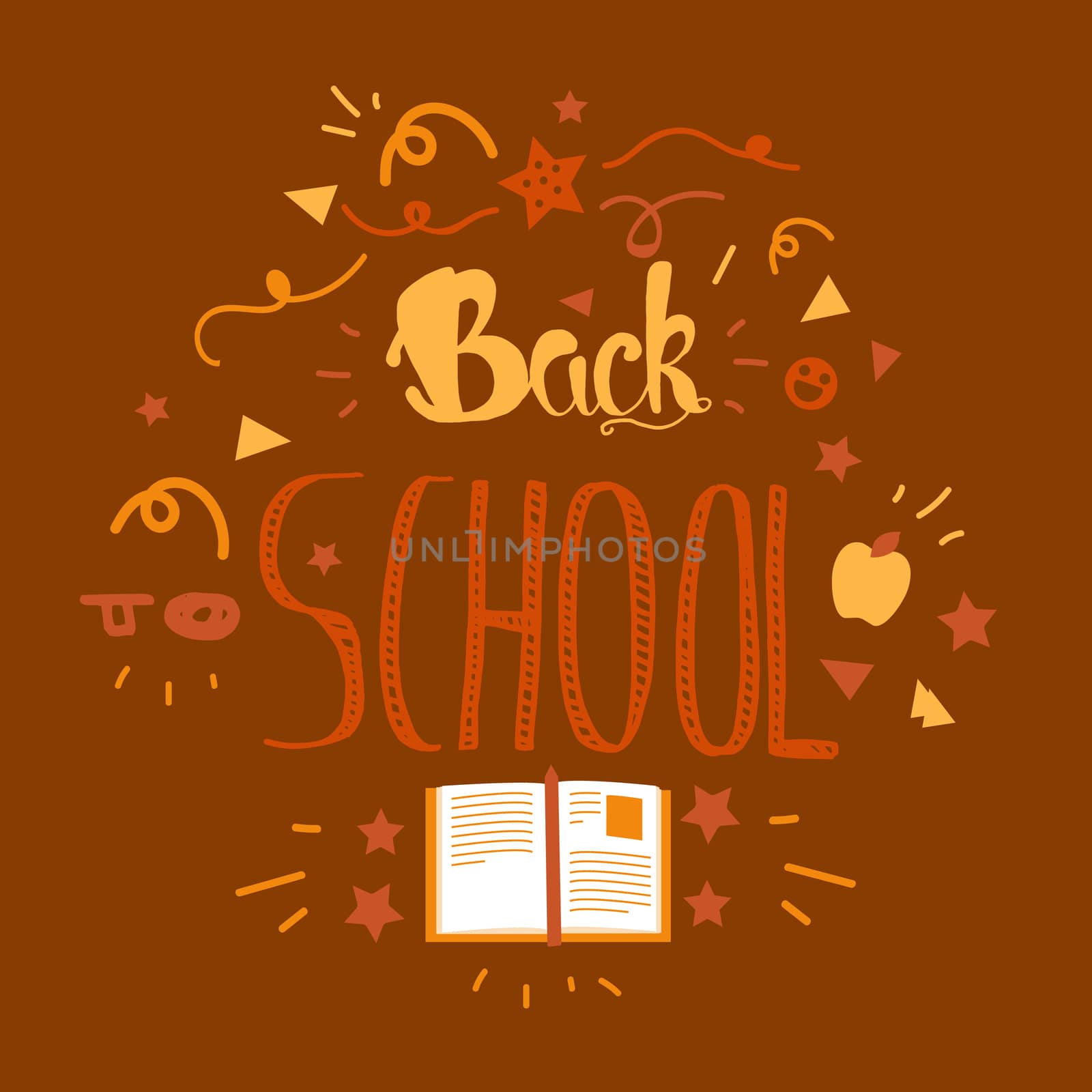 Vintage Back To School Lettering Banner. Knowledge day greeting card with book and pencil for print, t-shirt, badge, cloth, poster. Vector