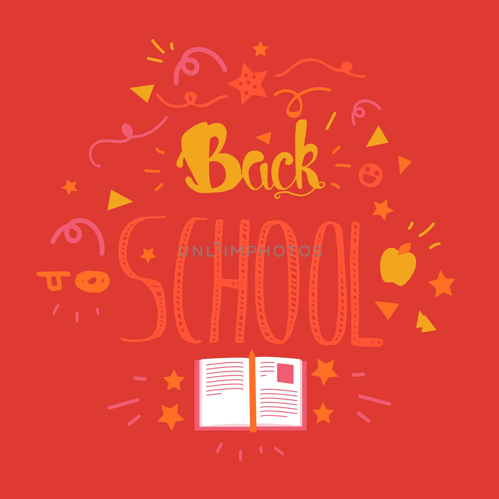 Vintage Back To School Lettering Banner. Knowledge day greeting card with book and pencil for print, t-shirt, badge, cloth, poster. Vector