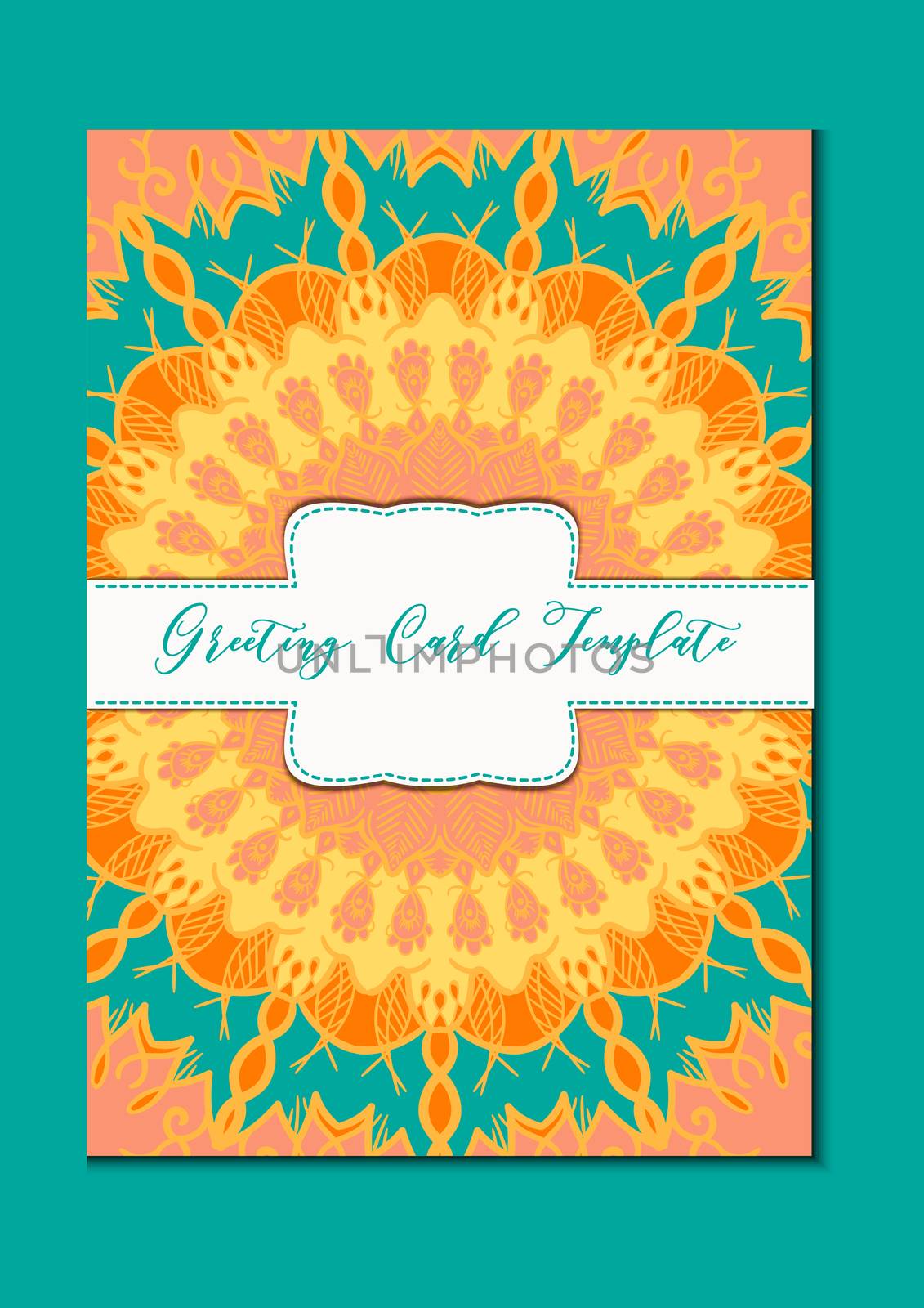 Business mandala card template. Oriental ethnic pattern. Mehndi ornament page for brochure, flyer, greeting, invitation cover. Design layout in boho and islam, arabic and east, indian style. Vector