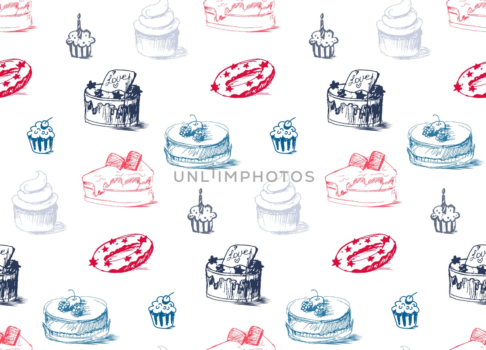 Tasty Cakes Seamless Pattern. Cream Food Background. Bakery sticker and wrap, print and fabric. Candy, sweet wallpaper. Vector