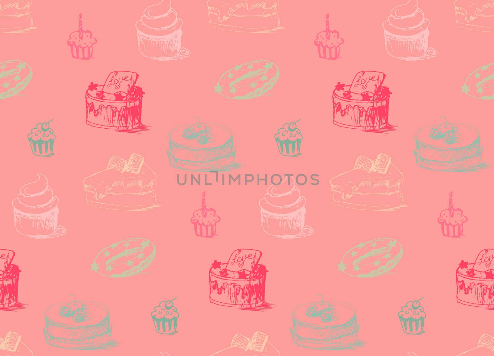 Tasty Cakes Seamless Pattern. Cream Food Background. Bakery sticker and wrap, print and fabric. Candy, sweet wallpaper. Vector