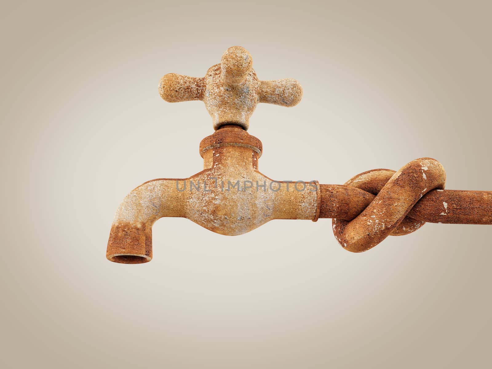 Old and rusty faucet, clipping path included 3d Rendering by tussik