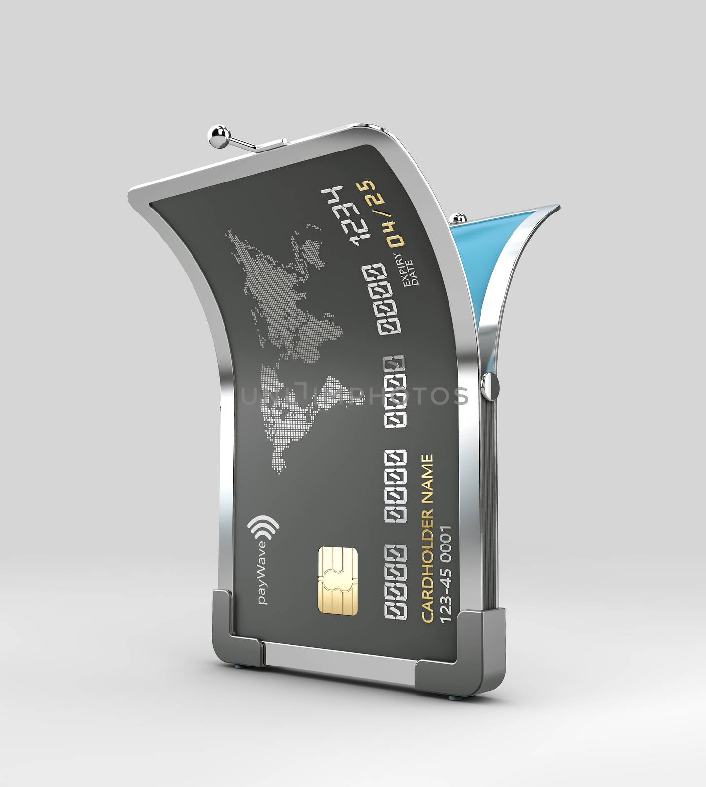 Open Credit card, clipping path included, 3d Rendering.