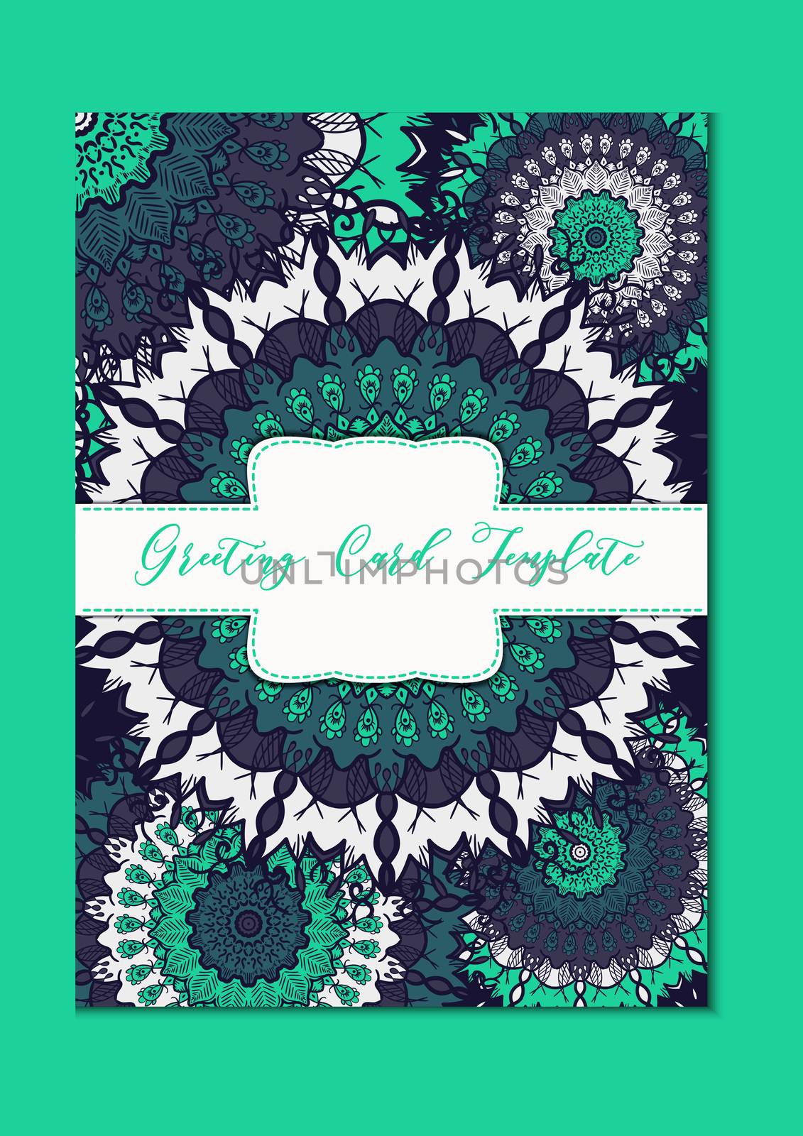 Business mandala card template. Oriental ethnic pattern. Mehndi ornament page for brochure, flyer, greeting, invitation cover. Design layout in boho and islam, arabic and east, indian style. Vector