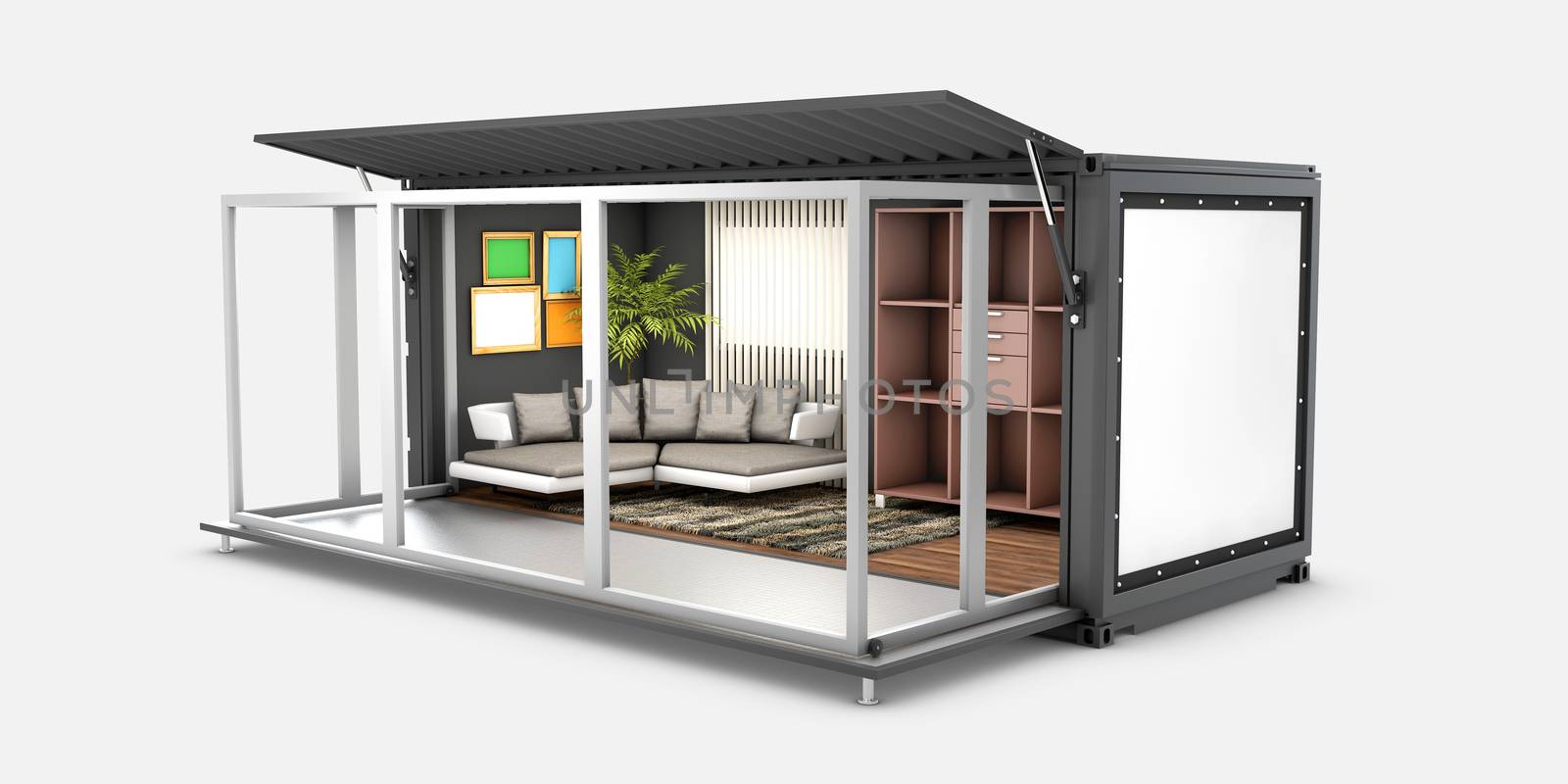 3d Illustration of Container House. Reuse Container for livingroom. by tussik