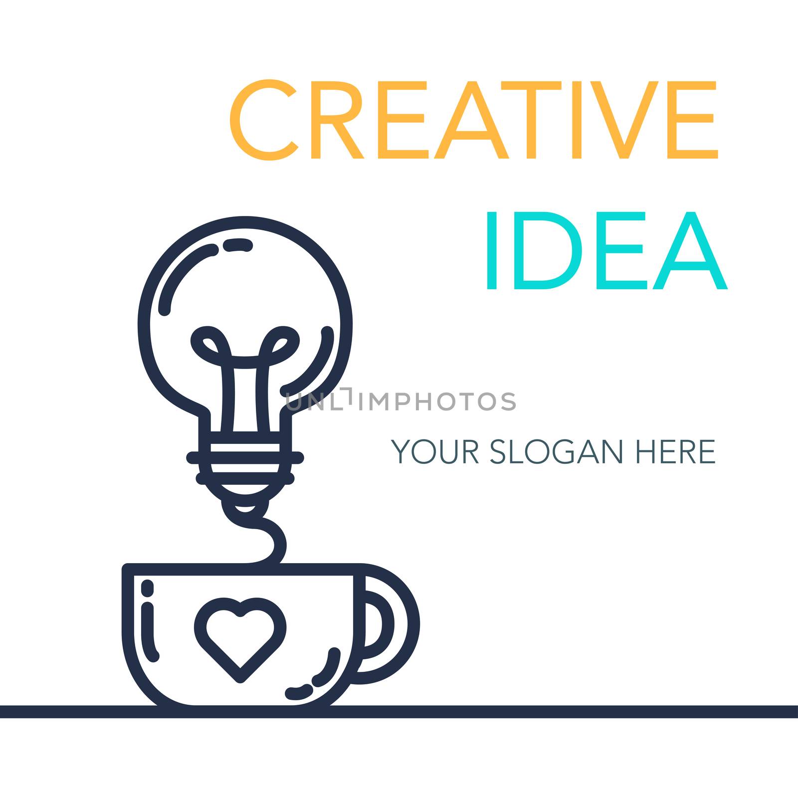 Simple Creative Success Idea Banner. Innovation symbol. Light bulb and cup. Design element for business startup, technology, science. Concept of invention, study, imagination and creativity. Vector