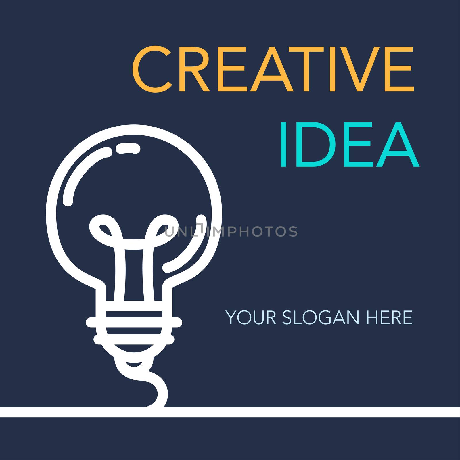Simple Creative Success Idea Banner. Innovation symbol. Light bulb sign. Design element for business startup, technology, science. Concept of invention, study, imagination and creativity. Vector