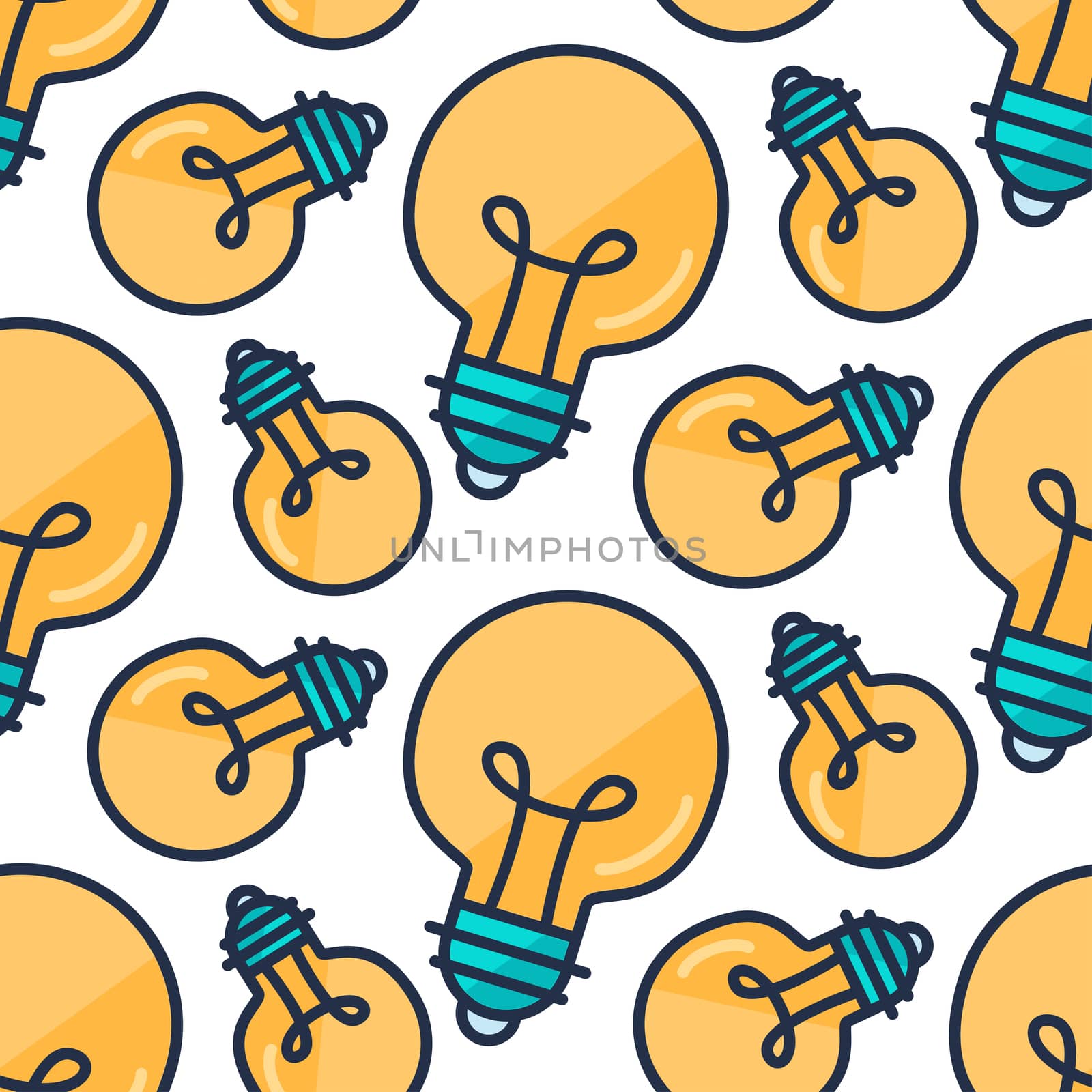Lamp Bulb Seamless Pattern. Creative Success Idea Background. Innovation ornament for business startup, technology, science. Design element of invention, study, imagination and creativity. Vector