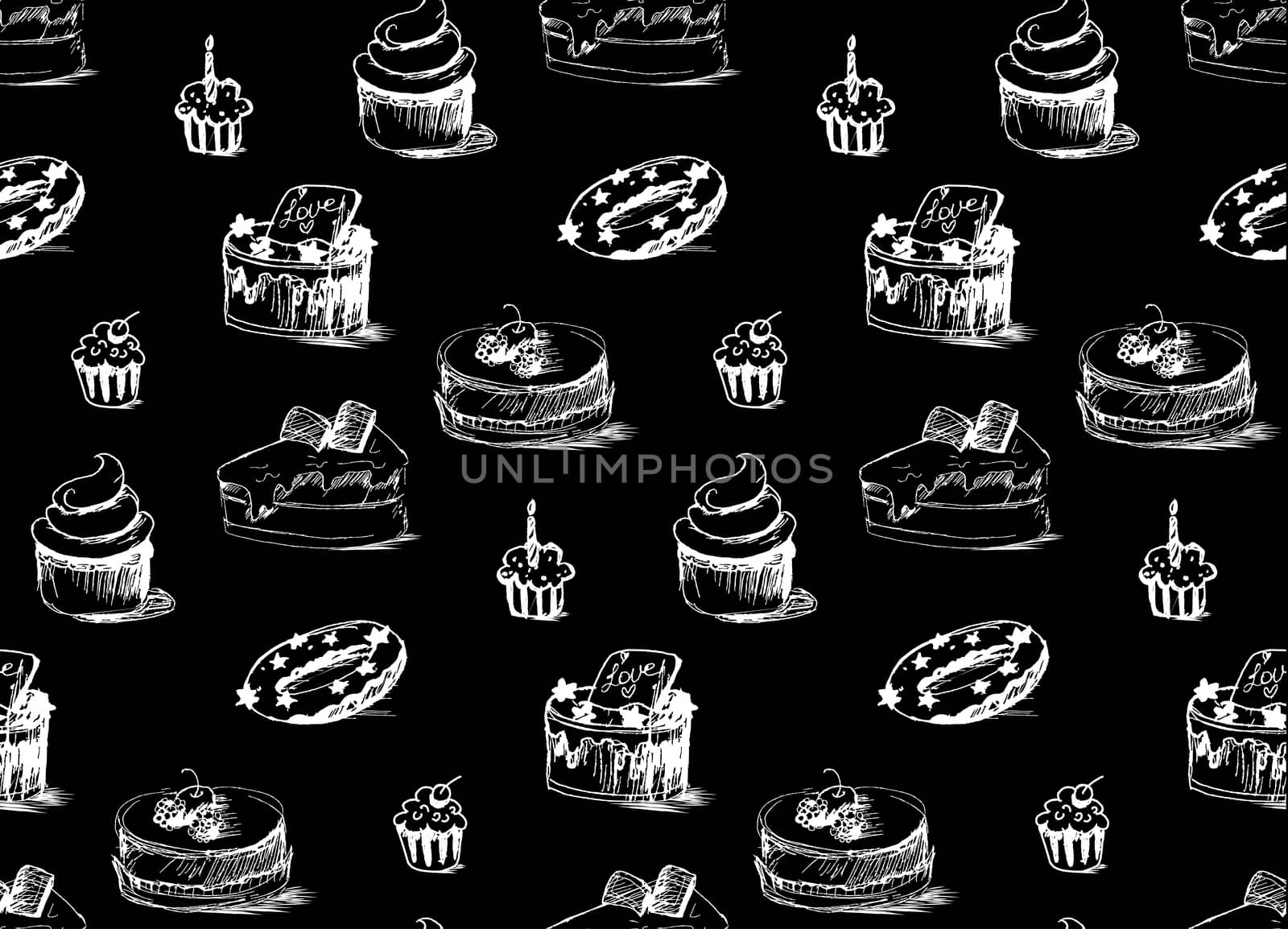 Tasty Cakes Seamless Pattern. Cream Food Background. Bakery sticker and wrap, print and fabric. Candy, sweet wallpaper. Vector