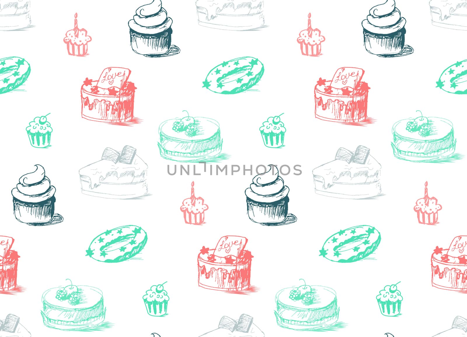 Tasty Cakes Seamless Pattern. Cream Food Background. Bakery sticker and wrap, print and fabric. Candy, sweet wallpaper. Vector