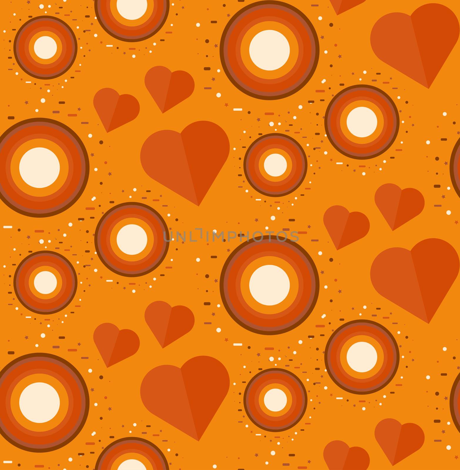 Vintage Seamless Romantic Pattern for Wrap, Print, Fabric, Textile, Greeting Card with coffee and chocolate color. Ornament with heart and circle for clothes and wallpaper, stickers and mosaic. Vector
