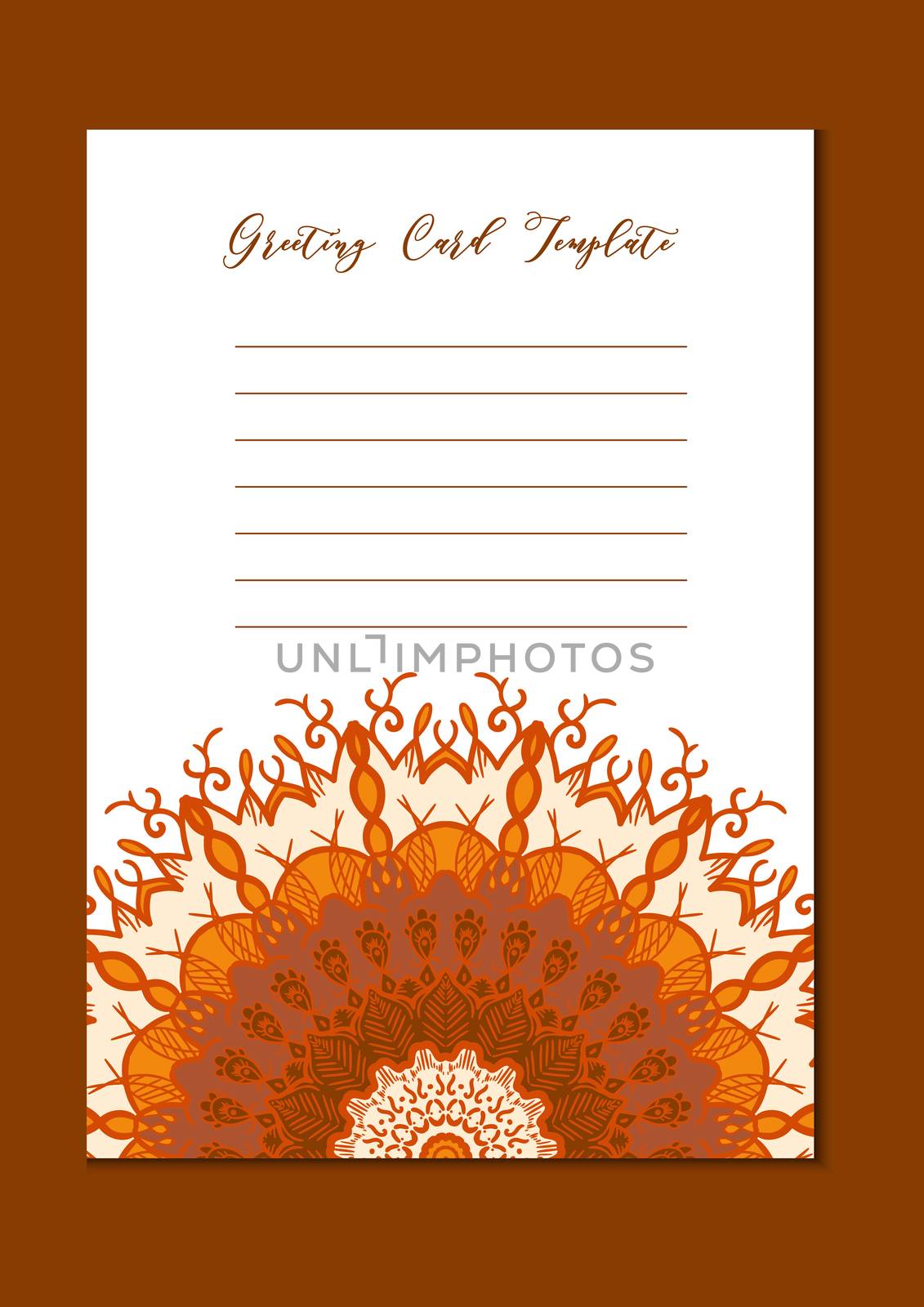 Business mandala card template. Oriental ethnic pattern. Mehndi ornament page for brochure, flyer, greeting, invitation cover. Design layout in boho and islam, arabic and east, indian style. Vector
