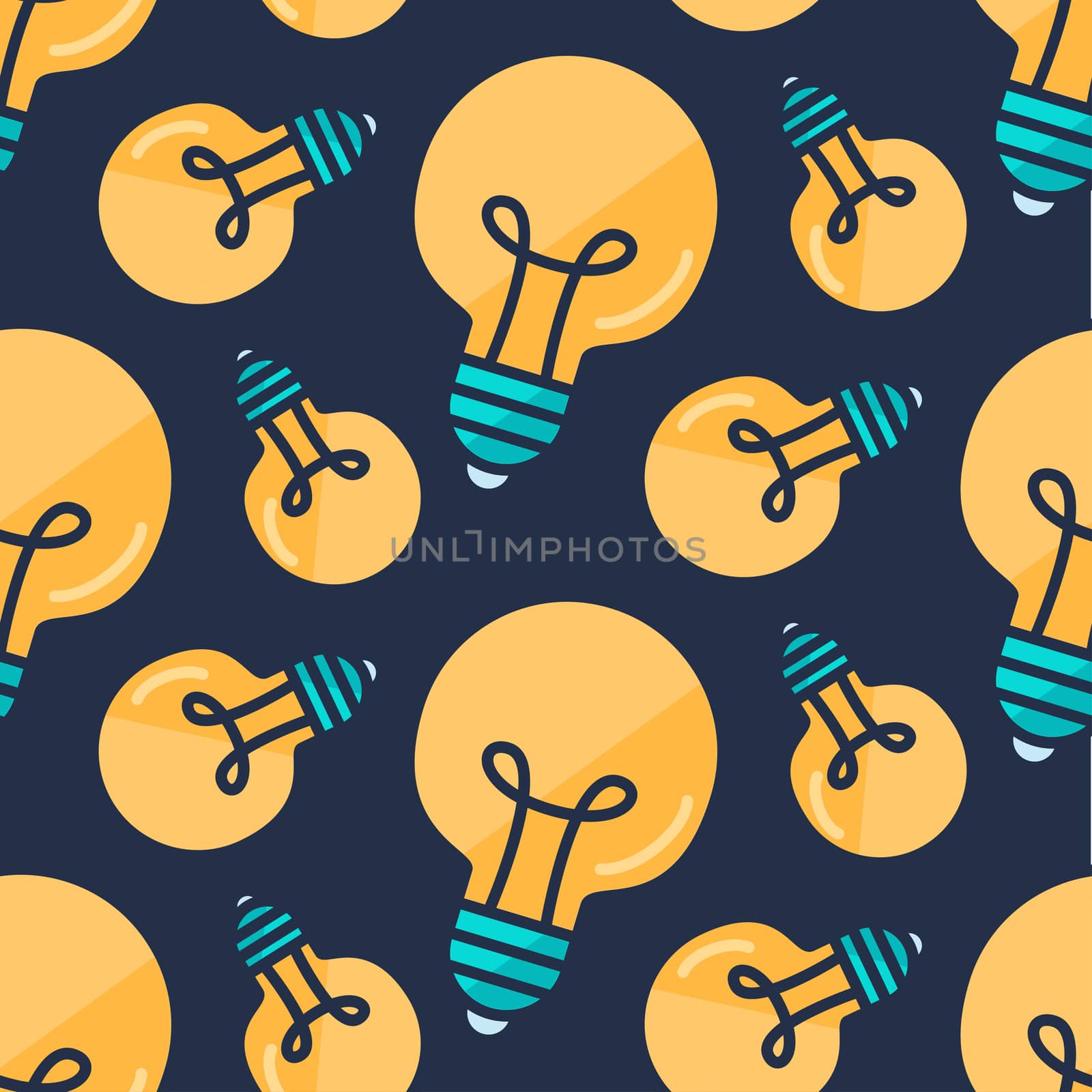 Lamp Bulb Seamless Pattern. Creative Success Idea Background. Innovation ornament for business startup, technology, science. Design element of invention, study, imagination and creativity. Vector