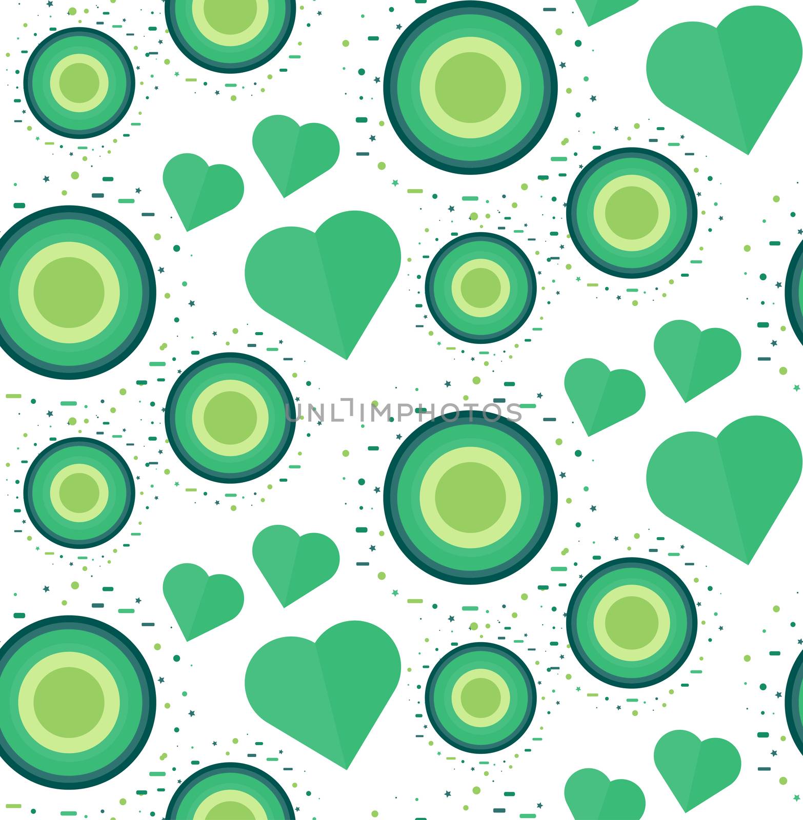 Vintage Seamless Romantic Pattern for Wrap, Print, Fabric, Textile, Greeting Card. Ornament with heart and circle for clothes and wallpaper, stickers and mosaic. Wedding retro background. Vector