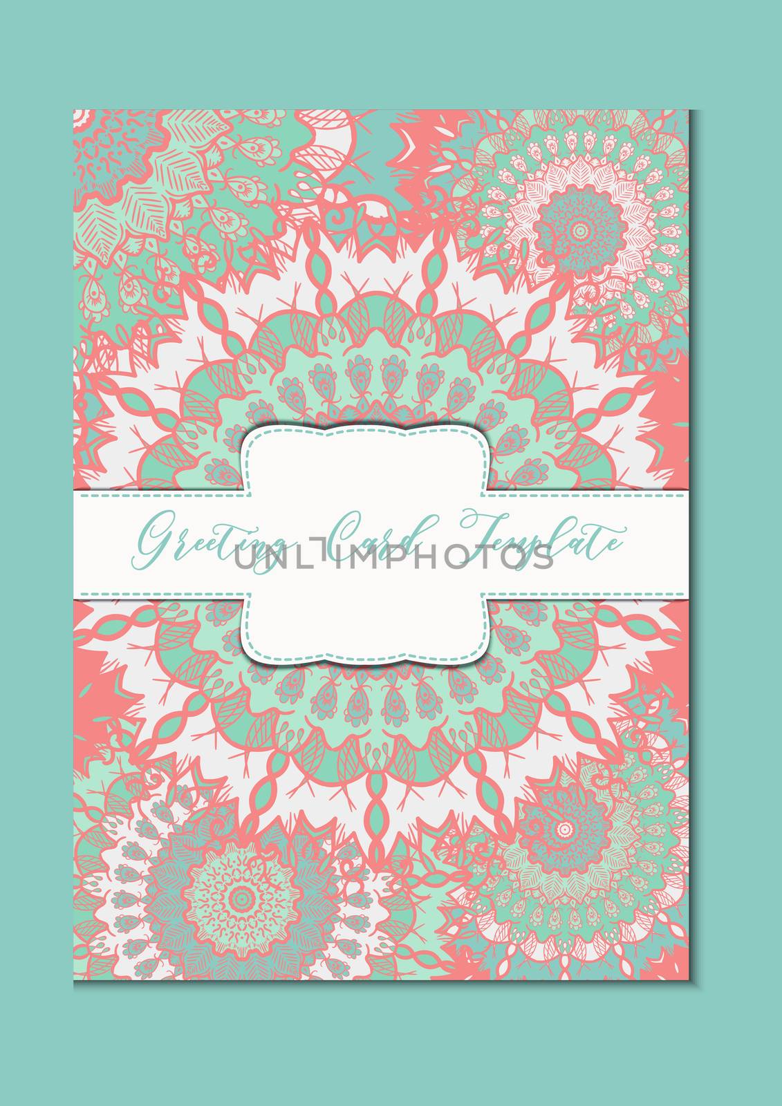 Business mandala card template. Oriental ethnic pattern. Mehndi ornament page for brochure, flyer, greeting, invitation cover. Design layout in boho and islam, arabic and east, indian style. Vector