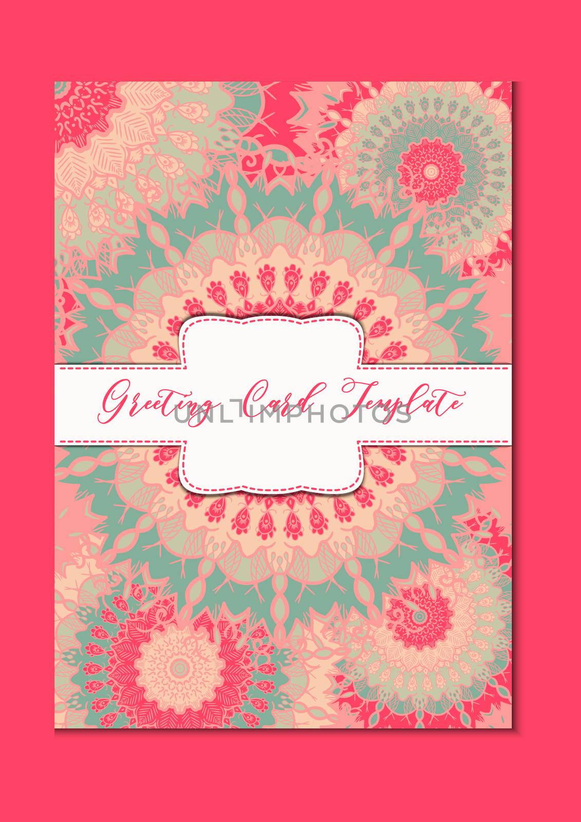 Business mandala card template. Oriental ethnic pattern. Mehndi ornament page for brochure, flyer, greeting, invitation cover. Design layout in boho and islam, arabic and east, indian style. Vector