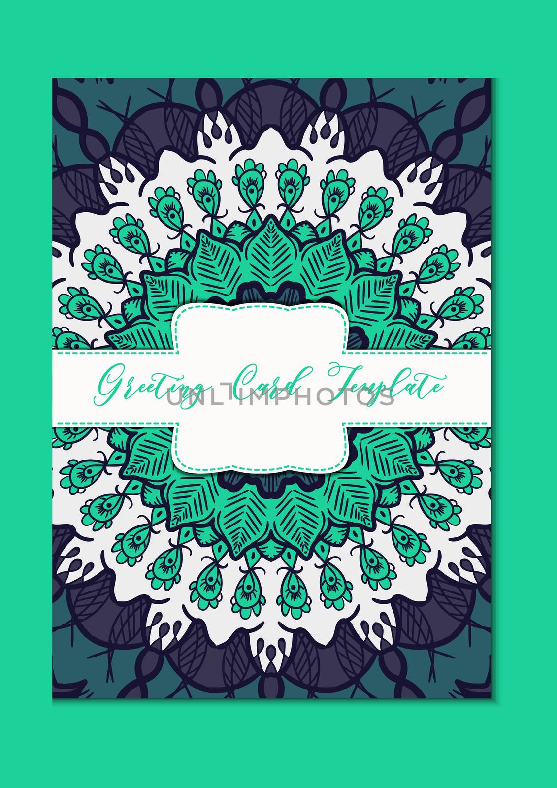 Business mandala card template. Oriental ethnic pattern. Mehndi ornament page for brochure, flyer, greeting, invitation cover. Design layout in boho and islam, arabic and east, indian style. Vector