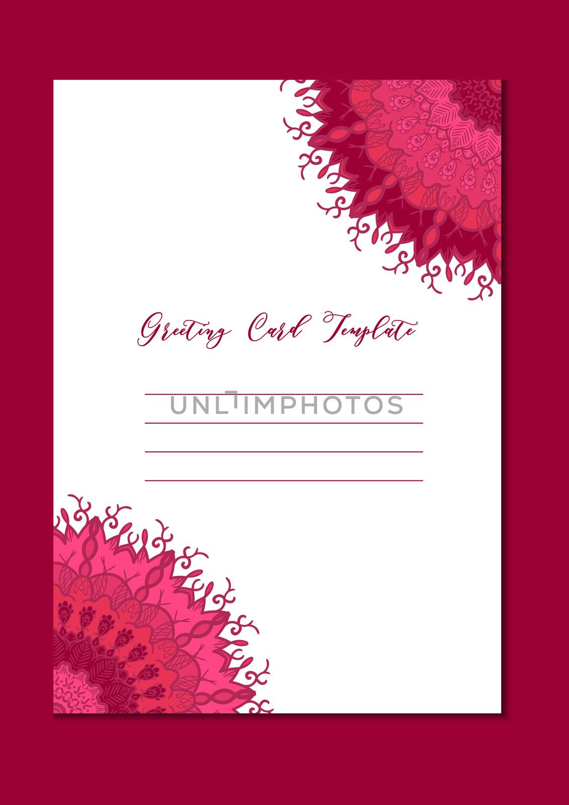 Business mandala card template. Oriental ethnic pattern. Mehndi ornament page for brochure, flyer, greeting, invitation cover. Design layout in boho and islam, arabic and east, indian style. Vector