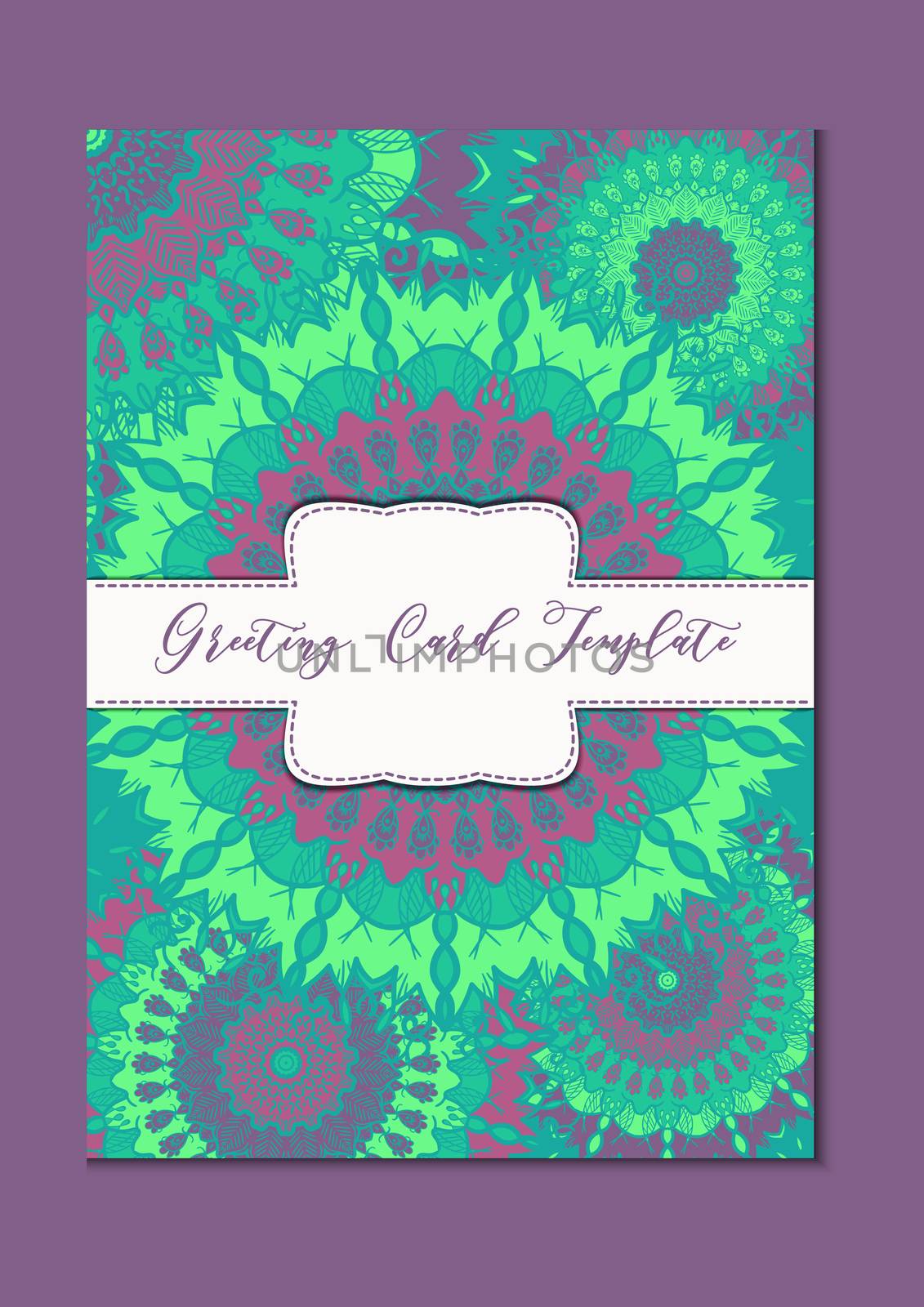 Business mandala card template. Oriental ethnic pattern. Mehndi ornament page for brochure, flyer, greeting, invitation cover. Design layout in boho and islam, arabic and east, indian style. Vector