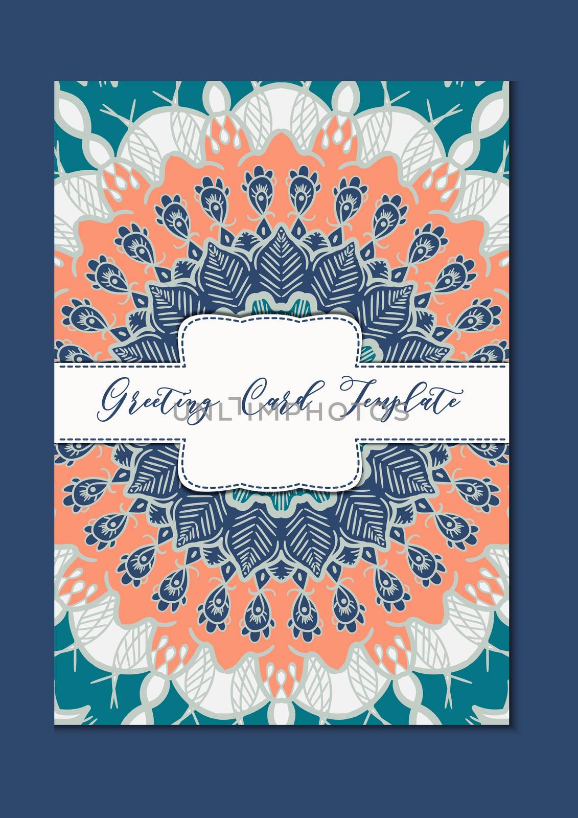 Business mandala card template. Oriental ethnic pattern. Mehndi ornament page for brochure, flyer, greeting, invitation cover. Design layout in boho and islam, arabic and east, indian style. Vector