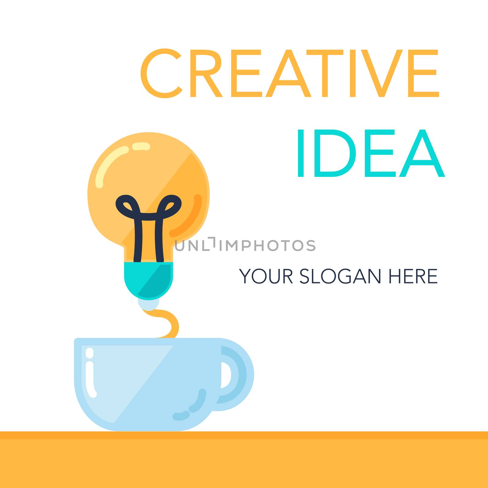 Simple Creative Success Idea Banner. Innovation symbol. Light bulb and cup. Design element for business startup, technology, science. Concept of invention, study, imagination and creativity. Vector
