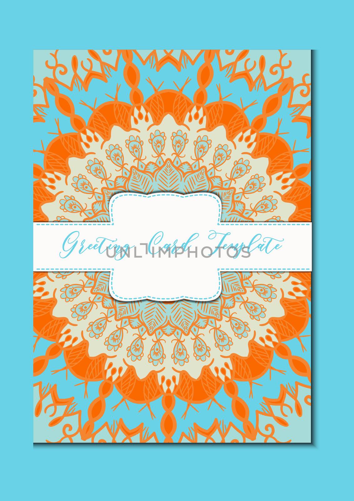 Business mandala card template. Oriental ethnic pattern. Mehndi ornament page for brochure, flyer, greeting, invitation cover. Design layout in boho and islam, arabic and east, indian style. Vector