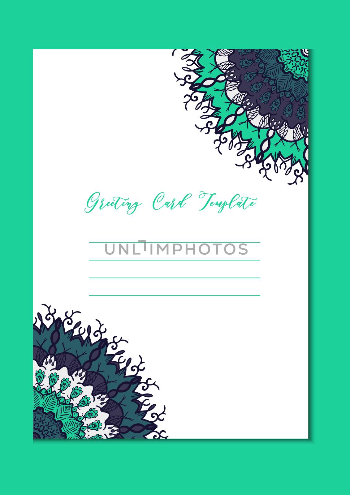 Business mandala card template. Oriental ethnic pattern. Mehndi ornament page for brochure, flyer, greeting, invitation cover. Design layout in boho and islam, arabic and east, indian style. Vector