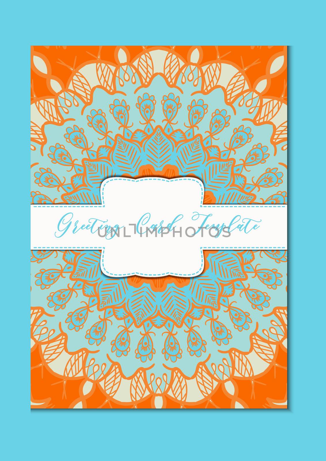 Business mandala card template. Oriental ethnic pattern. Mehndi ornament page for brochure, flyer, greeting, invitation cover. Design layout in boho and islam, arabic and east, indian style. Vector