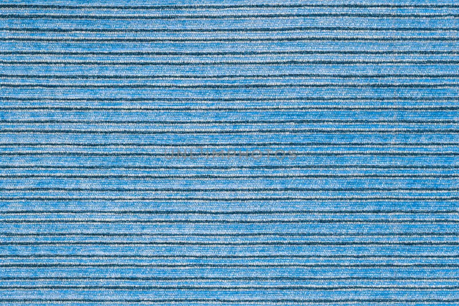 Seamless texture of horisontal stripped polyester furniture upholstery or carpet. White, blue and black colors.