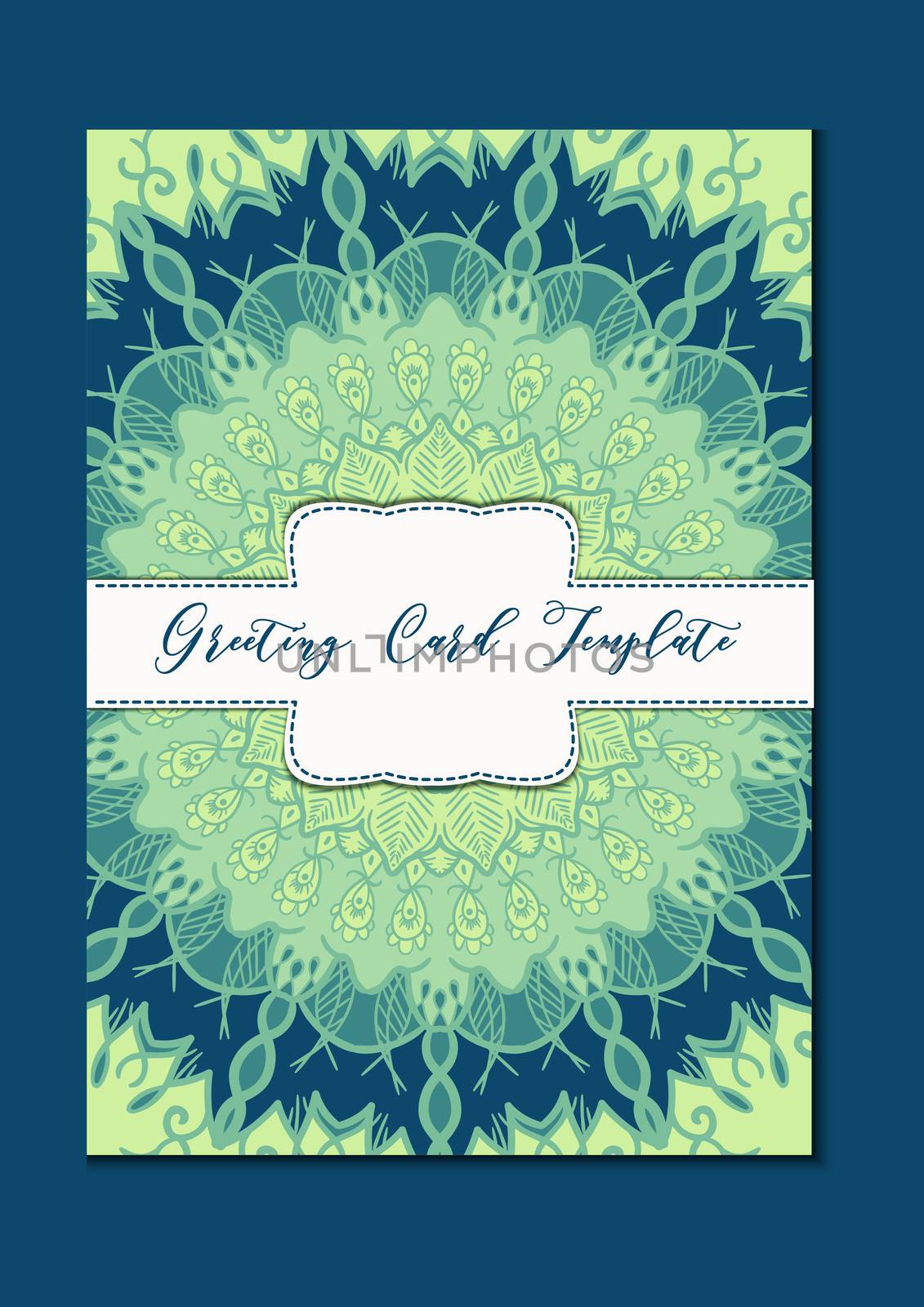 Business mandala card template. Oriental ethnic pattern. Mehndi ornament page for brochure, flyer, greeting, invitation cover. Design layout in boho and islam, arabic and east, indian style. Vector