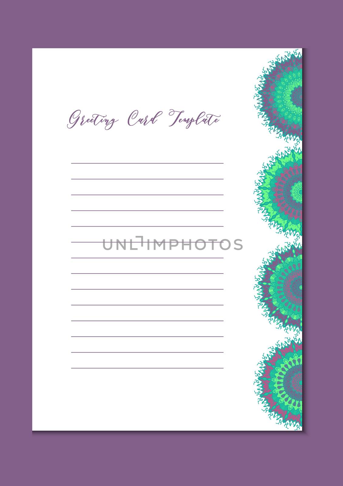 Business mandala card template. Oriental ethnic pattern. Mehndi ornament page for brochure, flyer, greeting, invitation cover. Design layout in boho and islam, arabic and east, indian style. Vector