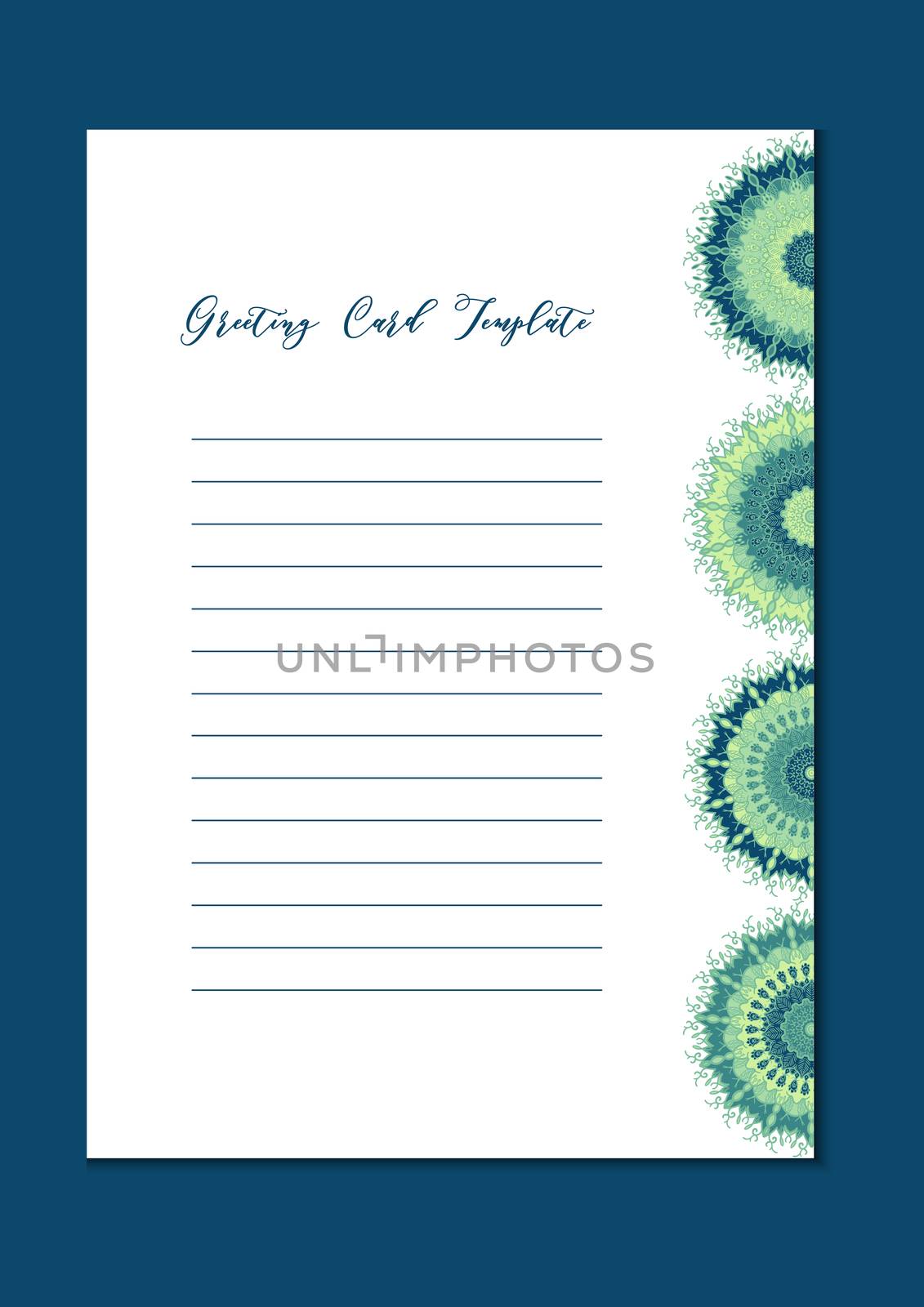 Business mandala card template. Oriental ethnic pattern. Mehndi ornament page for brochure, flyer, greeting, invitation cover. Design layout in boho and islam, arabic and east, indian style. Vector